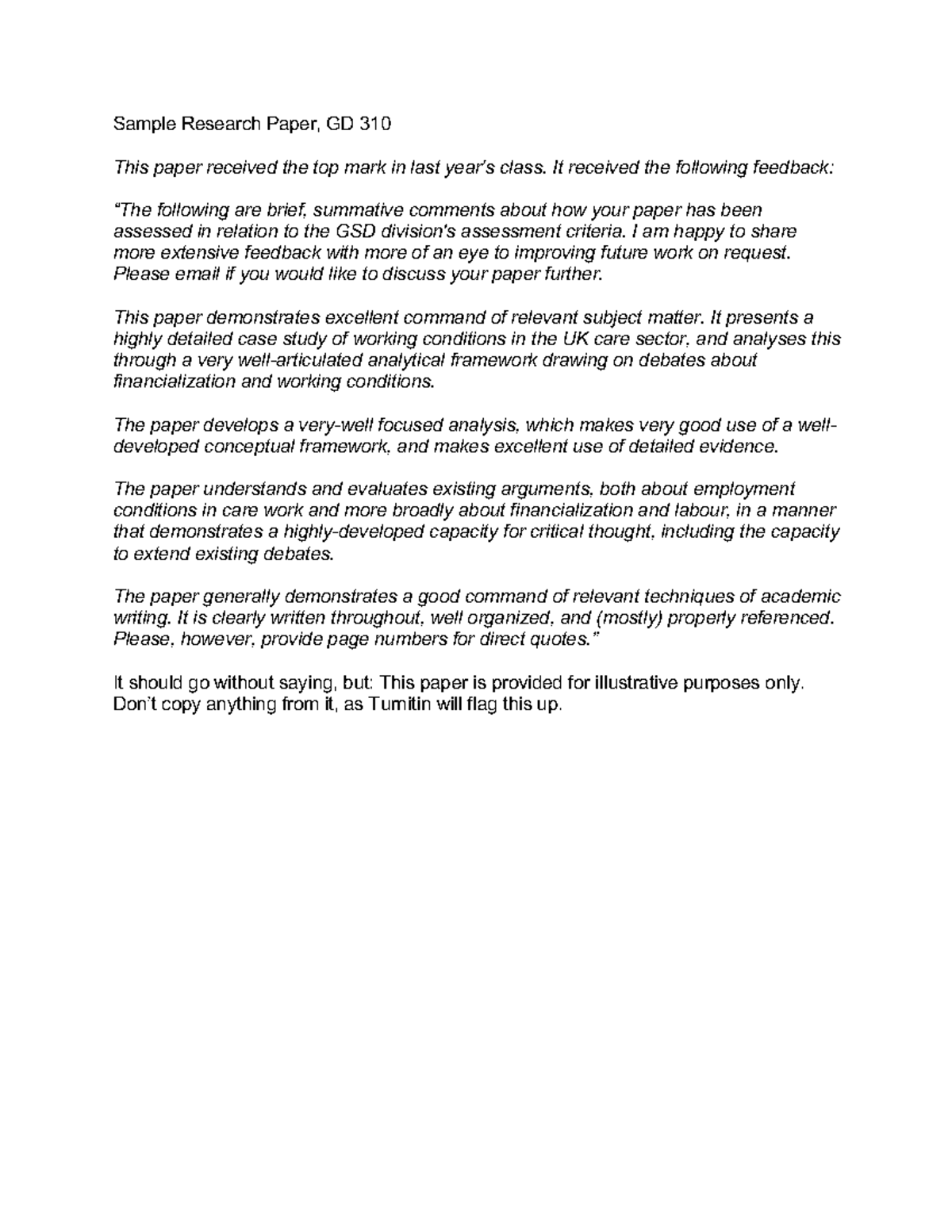 GD 310 Sample Paper - Sample Research Paper, GD 310 This paper received ...