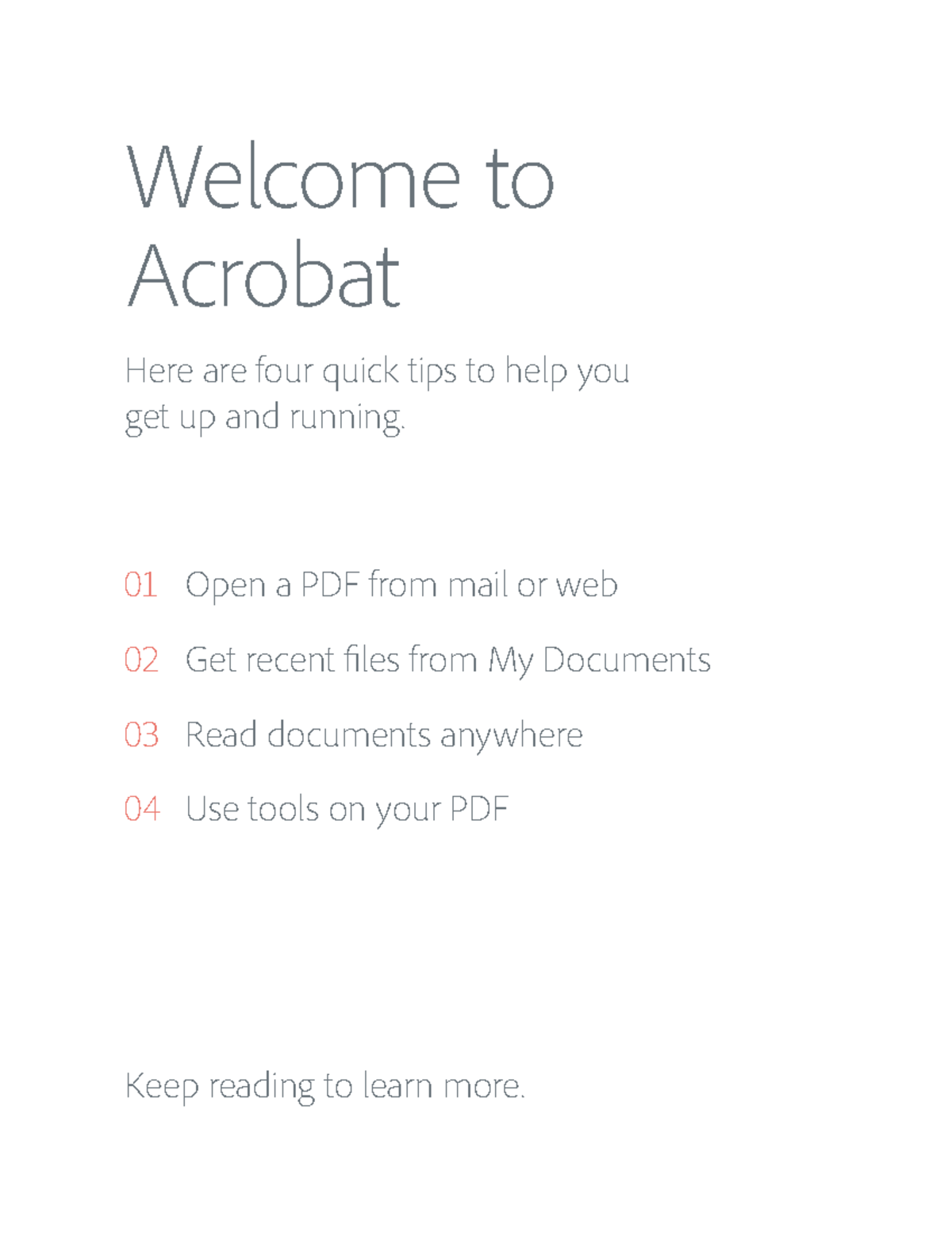 Getting Started - Test - Welcome to Acrobat Here are four quick tips to ...