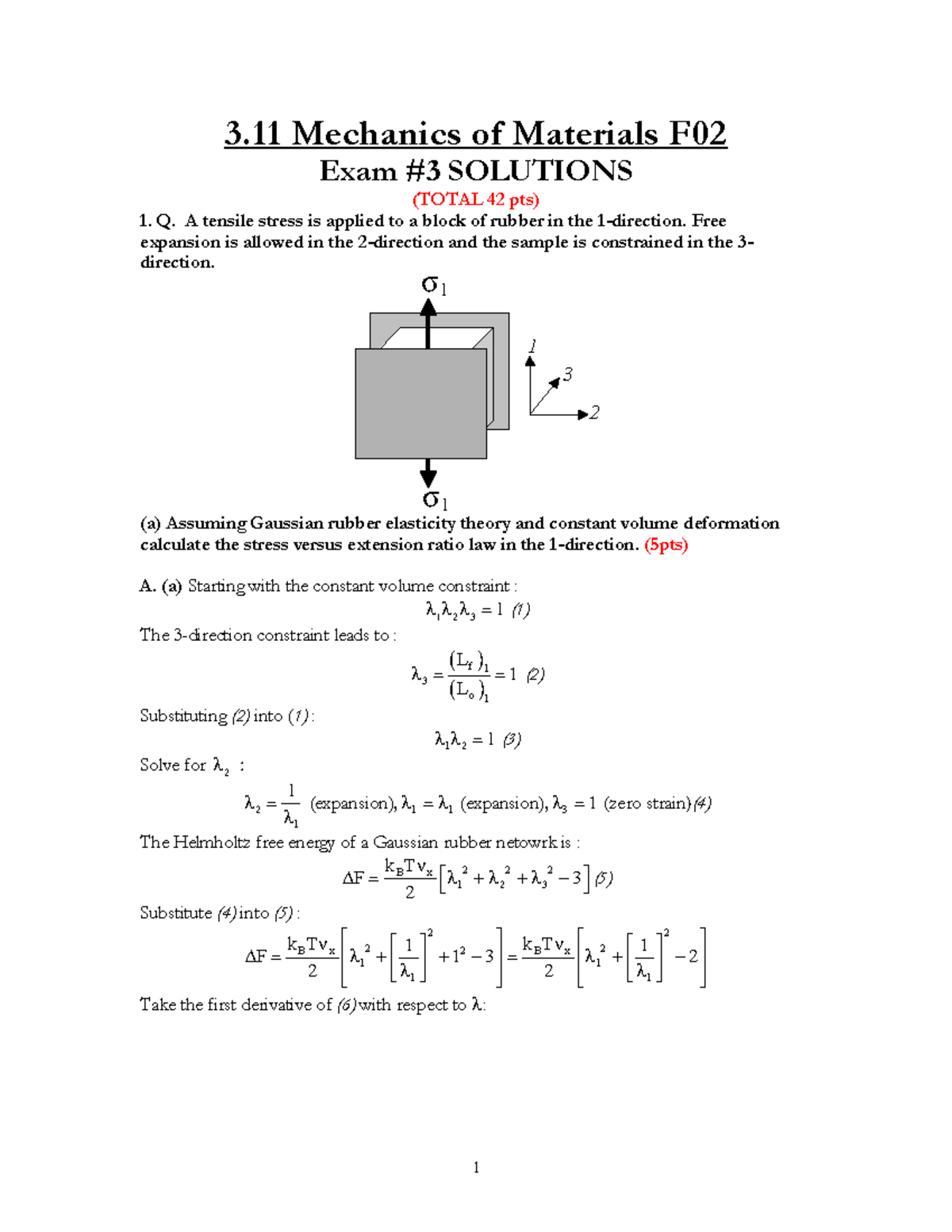 Solids Of Mechanics Exam Solutions 3 - 3 Mechanics Of Materials F02 ...