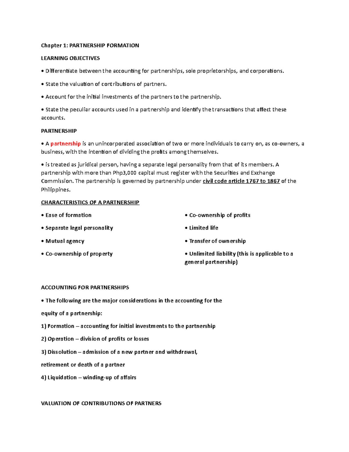 Chapter 1 - PArtnership Formation - Chapter 1: PARTNERSHIP FORMATION ...