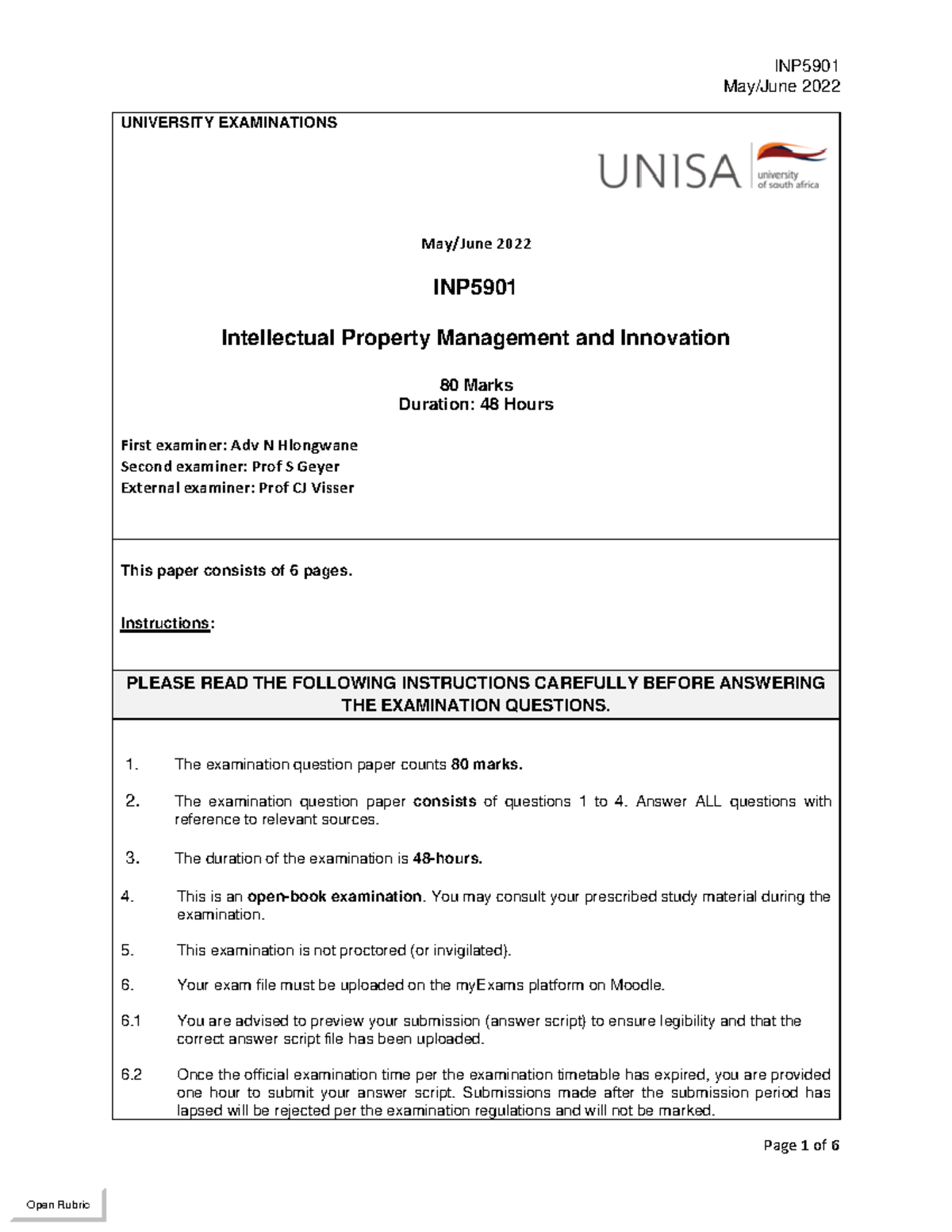 INP5901 Portfolio Exam MayJune 2022 May/June 2022 Page 1 of 6