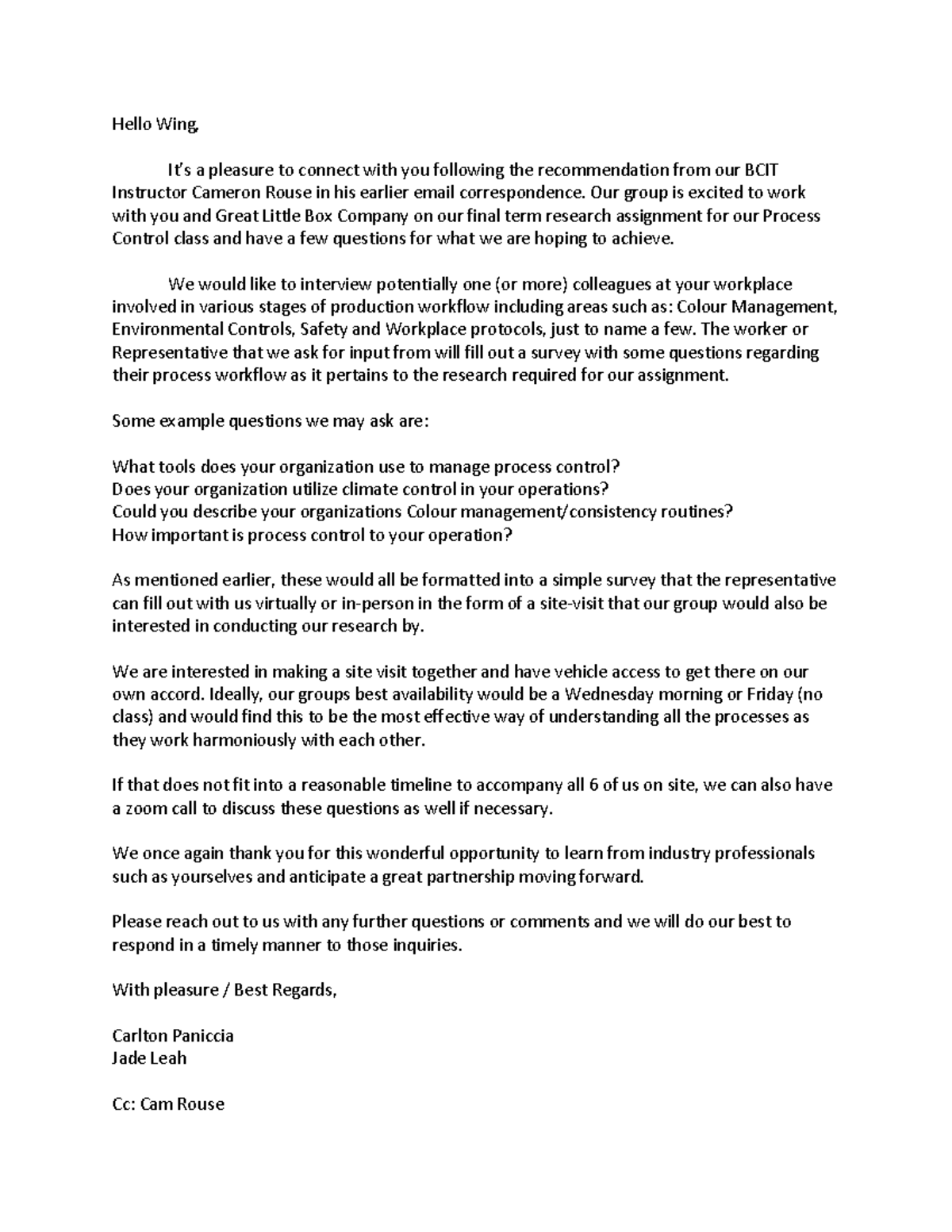 Draft Email 02 GLBC CP JL - Hello Wing, It’s a pleasure to connect with ...