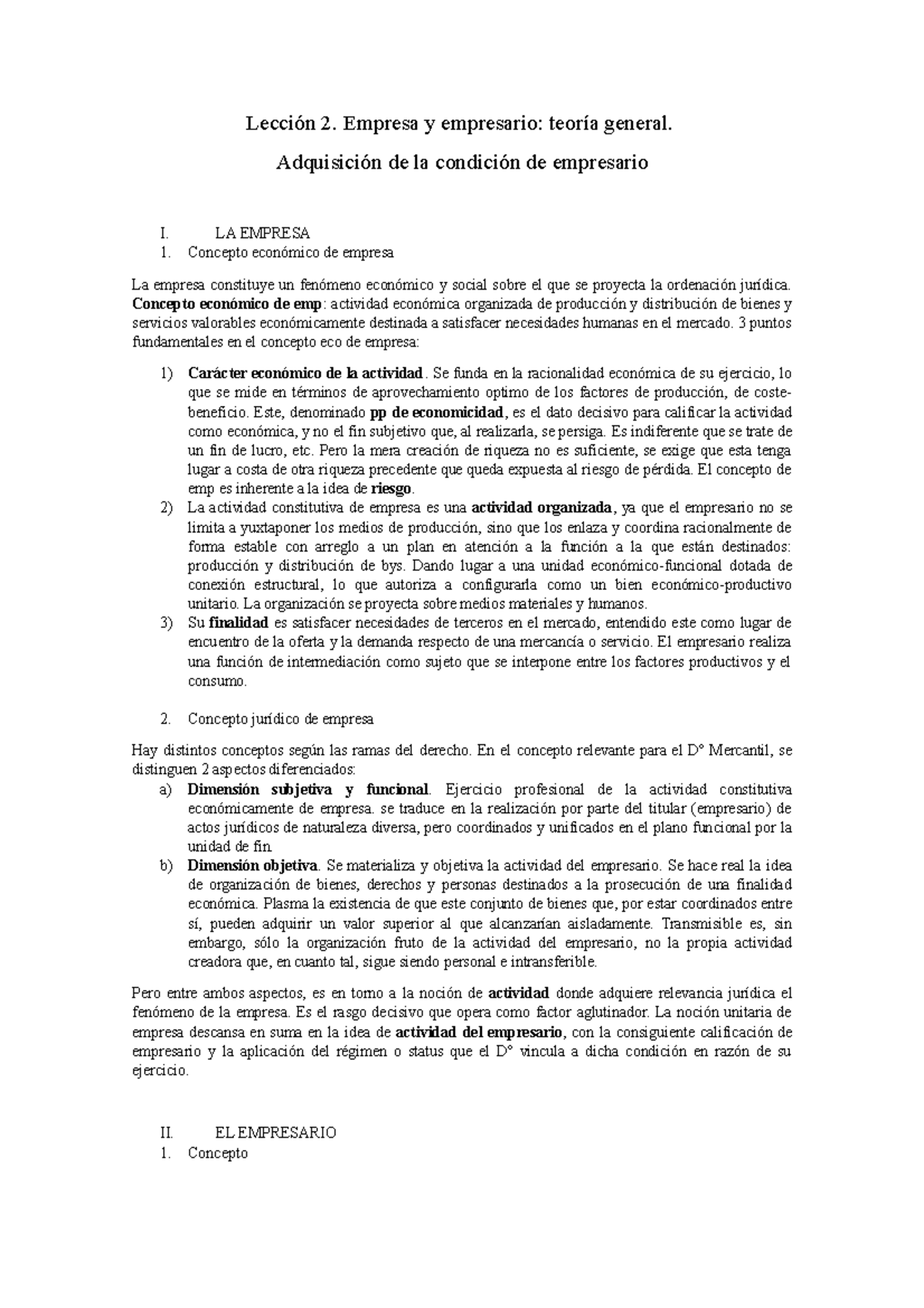 Resumen Tema 2 Mercantil - Lección 2. Empresa Y Empresario: Teoría ...