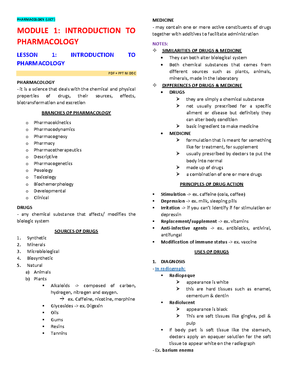 Module 1 To Module 5 Pharma LECT - PHARMACOLOGY (LECT) MODULE 1 ...