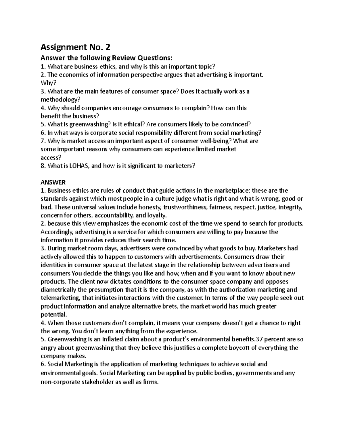 Tumala 2 - CONSUMER BEHAVIOR - Assignment No. 2 Answer the following ...