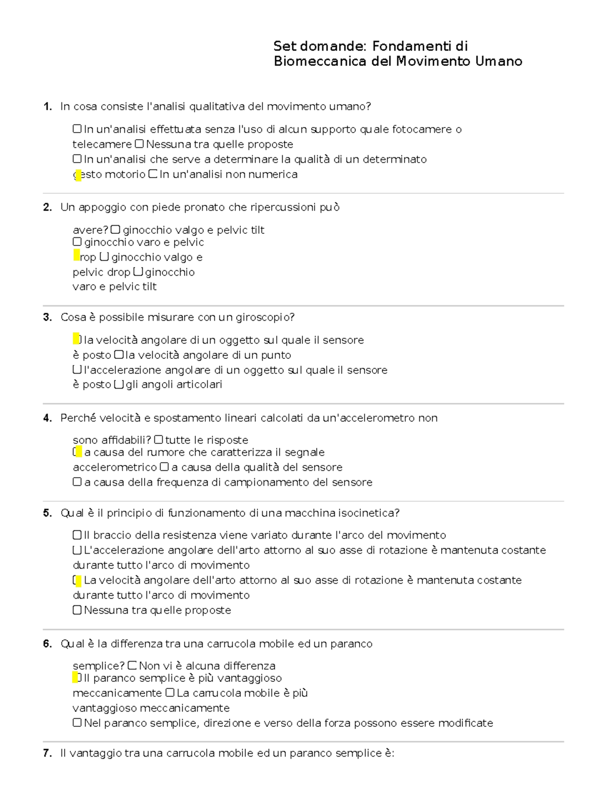 Biomeccanica 4 - Paniere - Set Domande: Fondamenti Di Biomeccanica Del ...