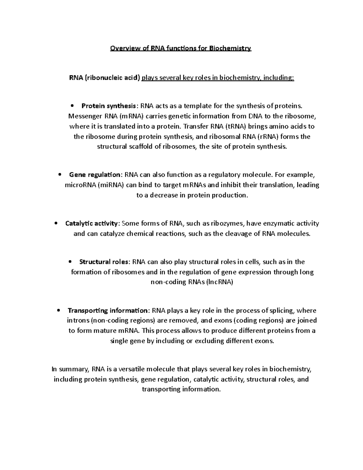 Document 88 (97) - Overview of RNA functions for Biochemistry ...