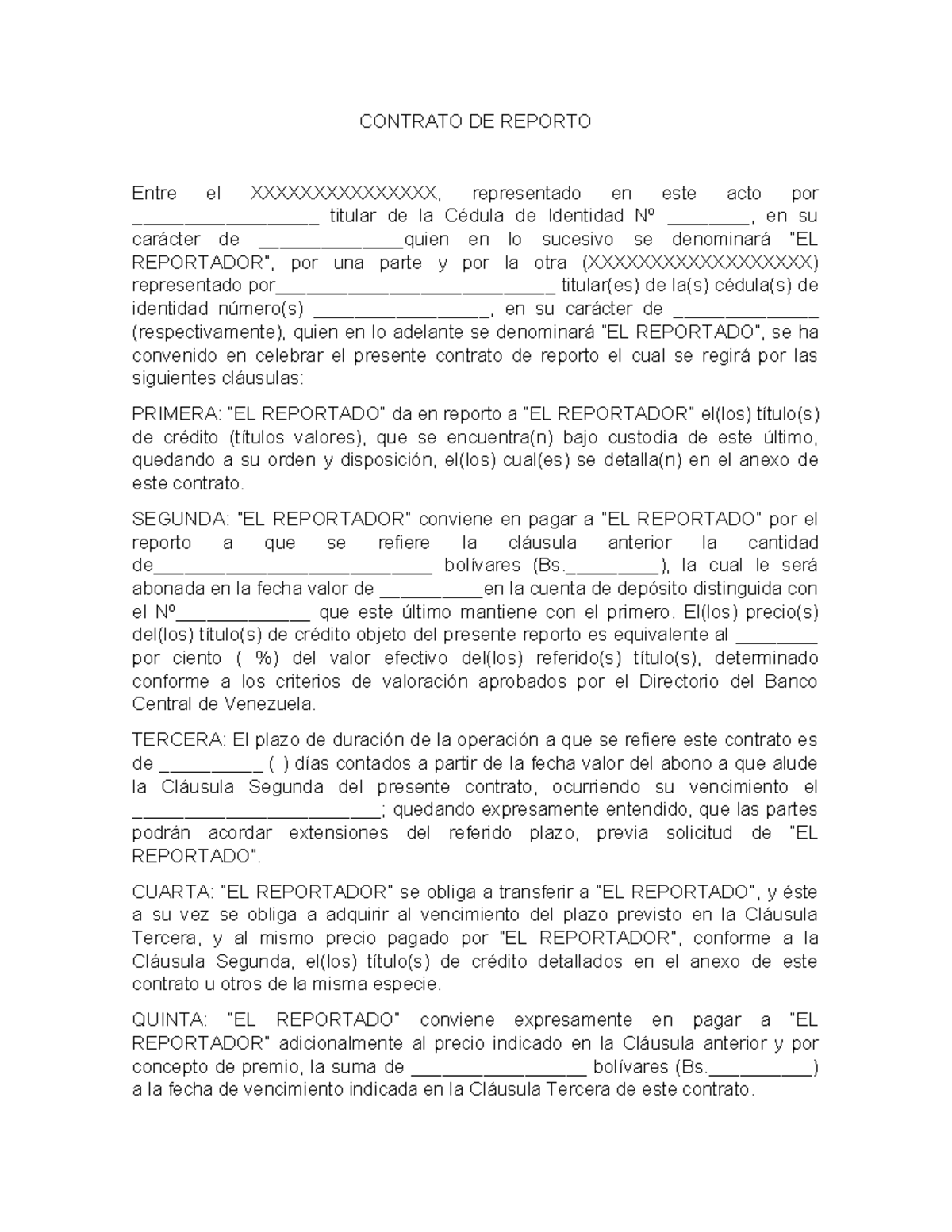 Modelo DE Contrato DE Reporto - CONTRATO DE REPORTO Entre el ...