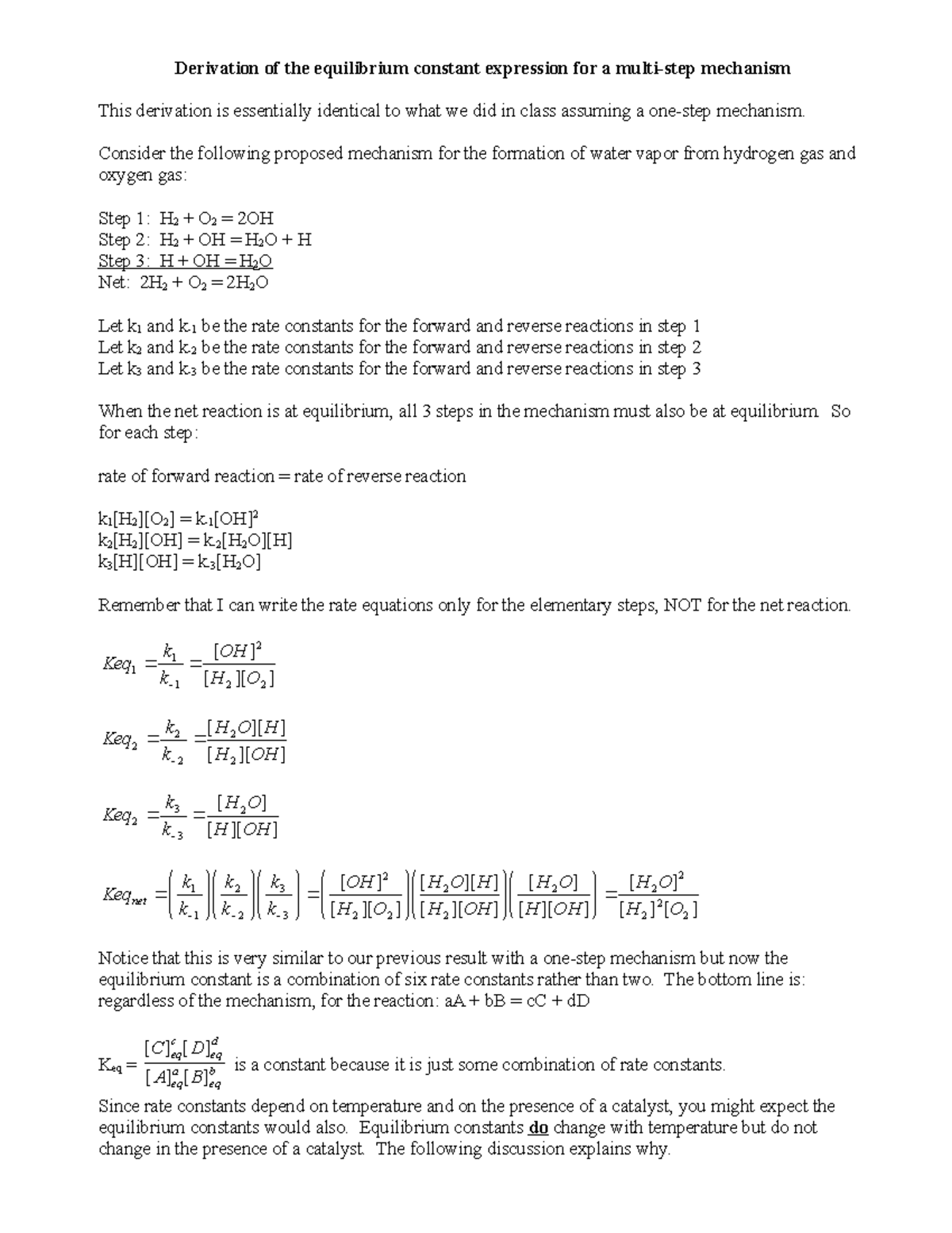 Optional 14 - derivation of the equilibrium constant expression for a ...