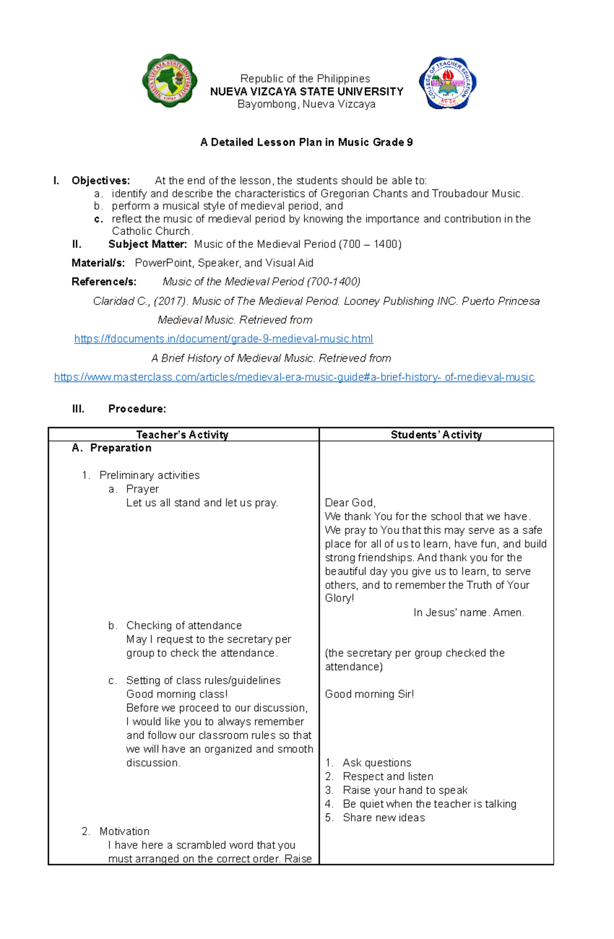 A Detailed Lesson Plan Wcastillo Republic of the Philippines NUEVA