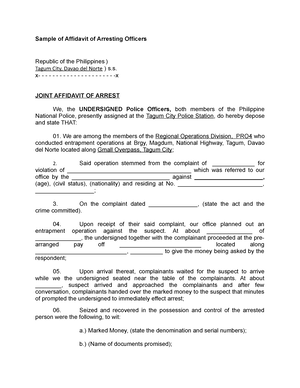 Sample of Affidavit of Arresting Officers - x-x JOINT AFFIDAVIT OF ...