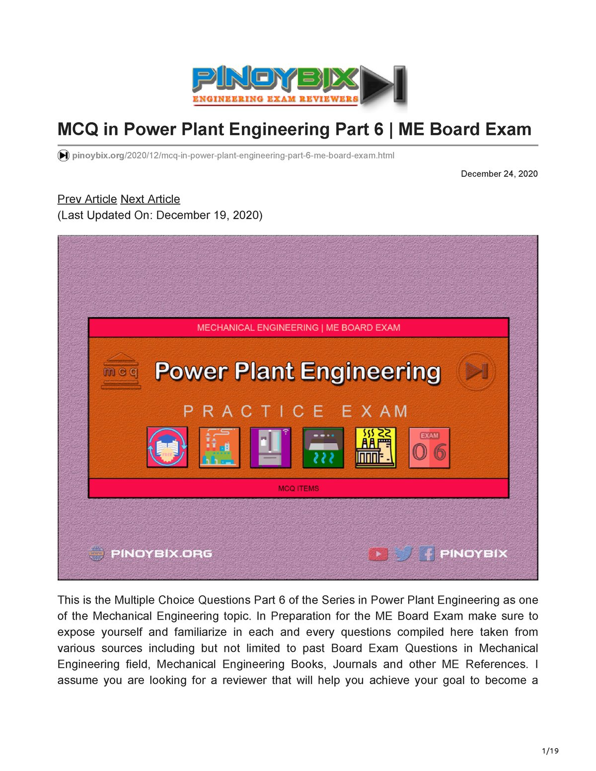 Pinoybix.org-MCQ In Power Plant Engineering Part 6 ME Board Exam ...