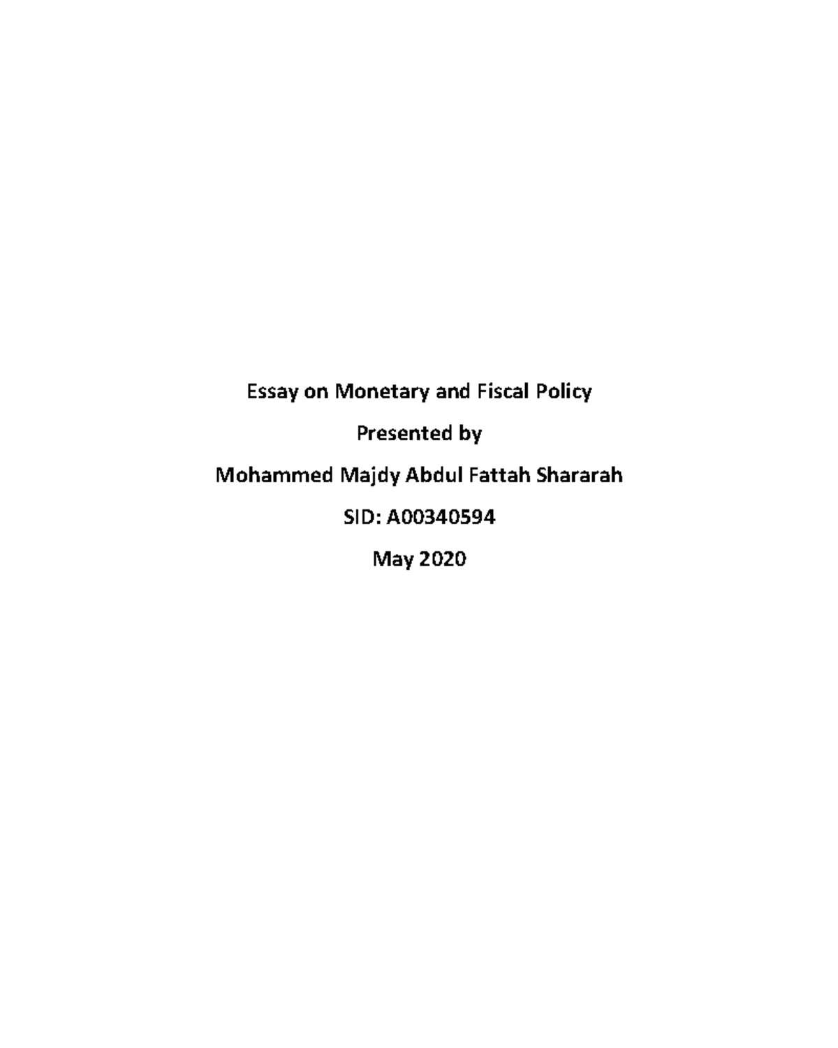 Essay on Monetary and Fiscal Policy - Essay on Monetary and Fiscal ...