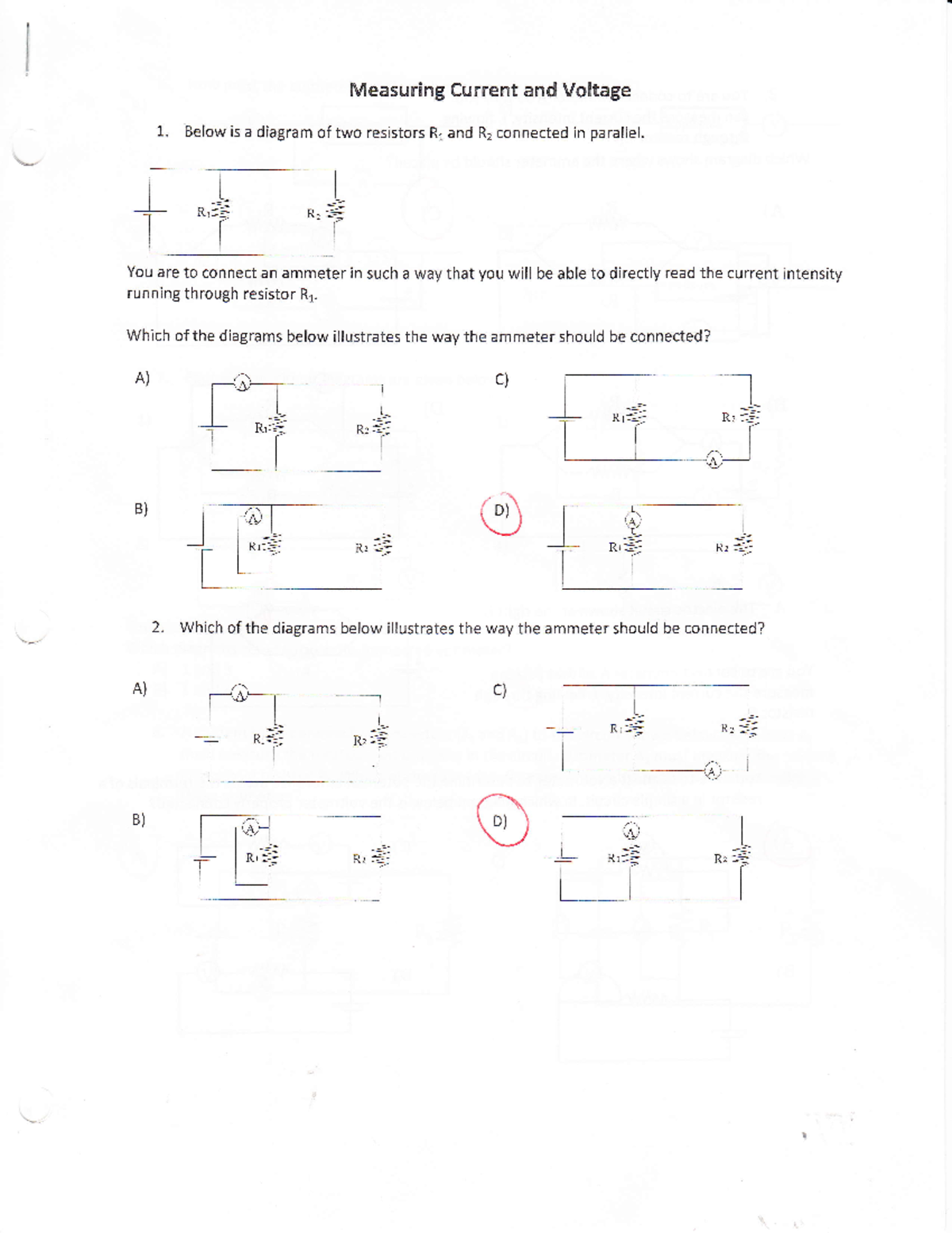 Current and voltage in circuits Answers - ####### Measuring Current and ...