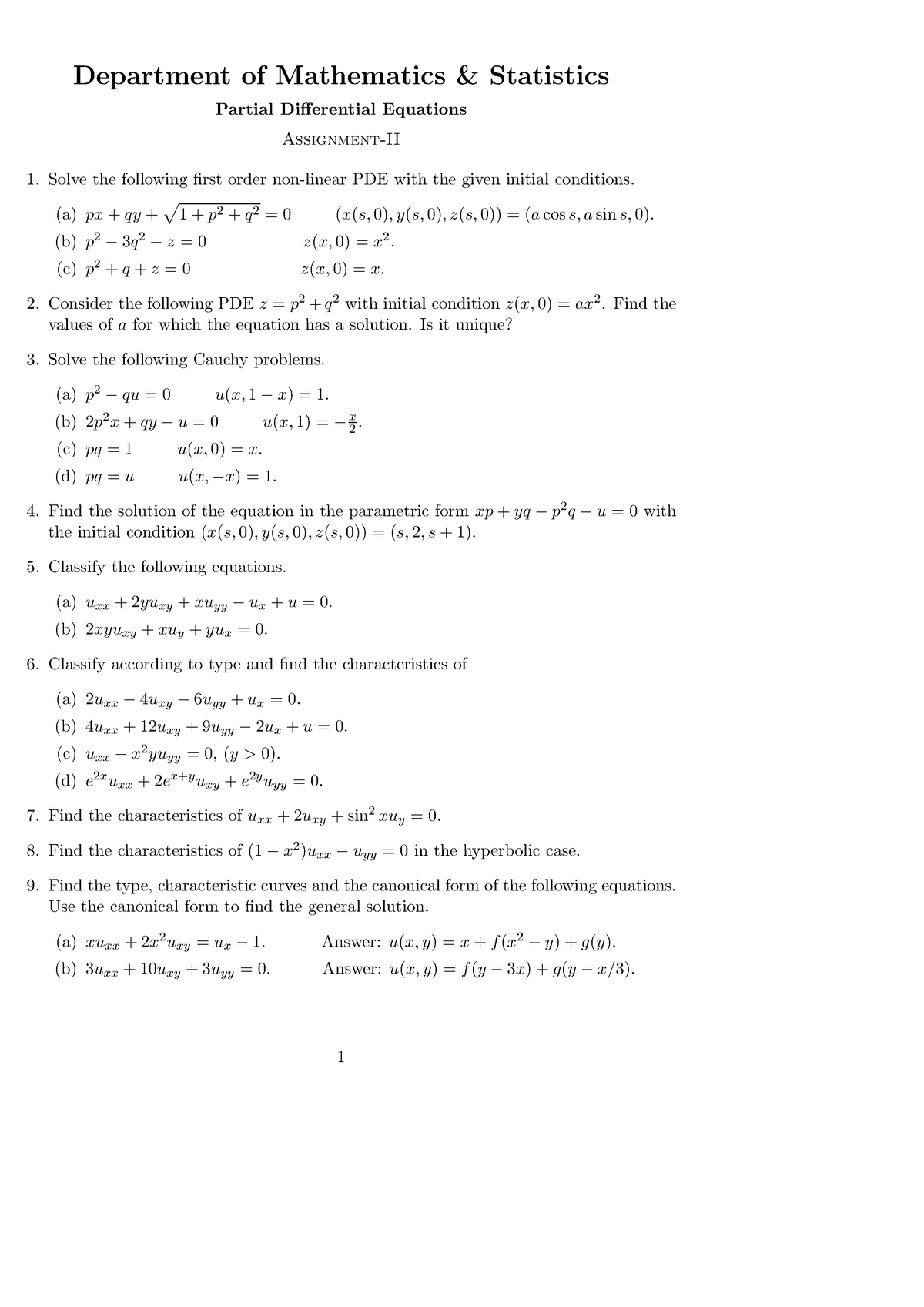 Pde 2 Assignment Department Of Mathematics Amp Amp Statistics Partial Differential Equations Studocu