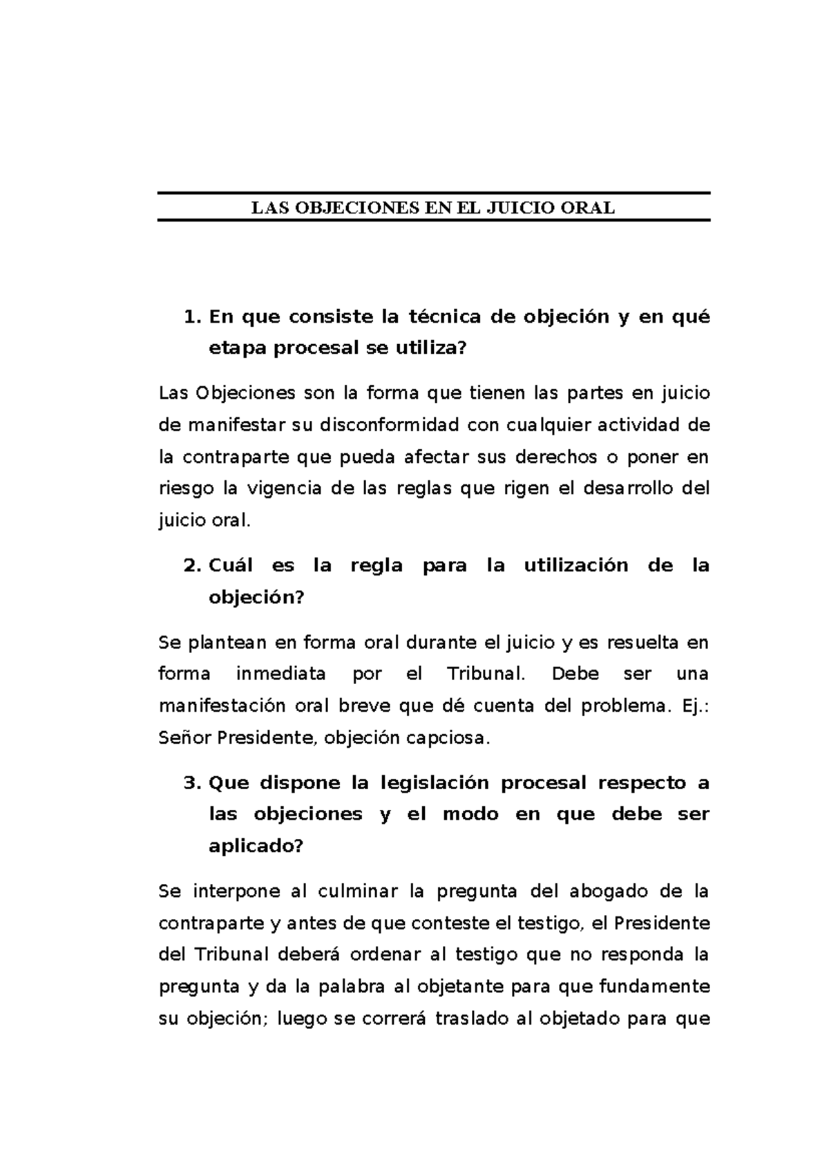LAS Objeciones EN EL Juicio ORAL - LAS OBJECIONES EN EL JUICIO ORAL En ...