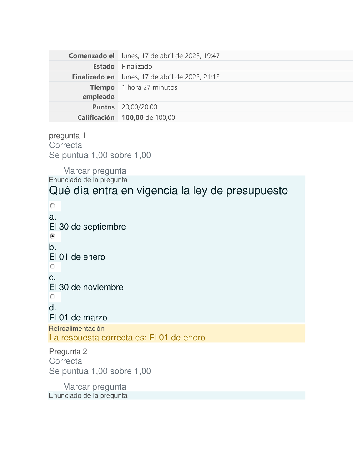 Prueba 1 Contabilidad Pública - Comenzado El Lunes, 17 De Abril De 2023 ...