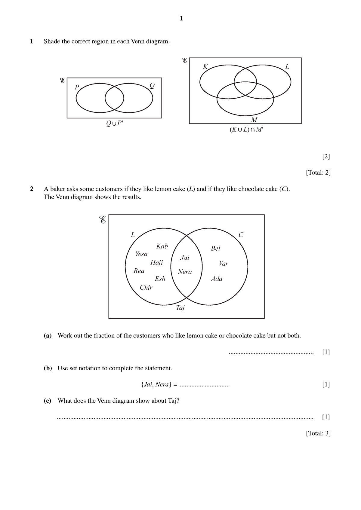 My Test - Biology - 1 Shade the correct region in each Venn diagram. P ...