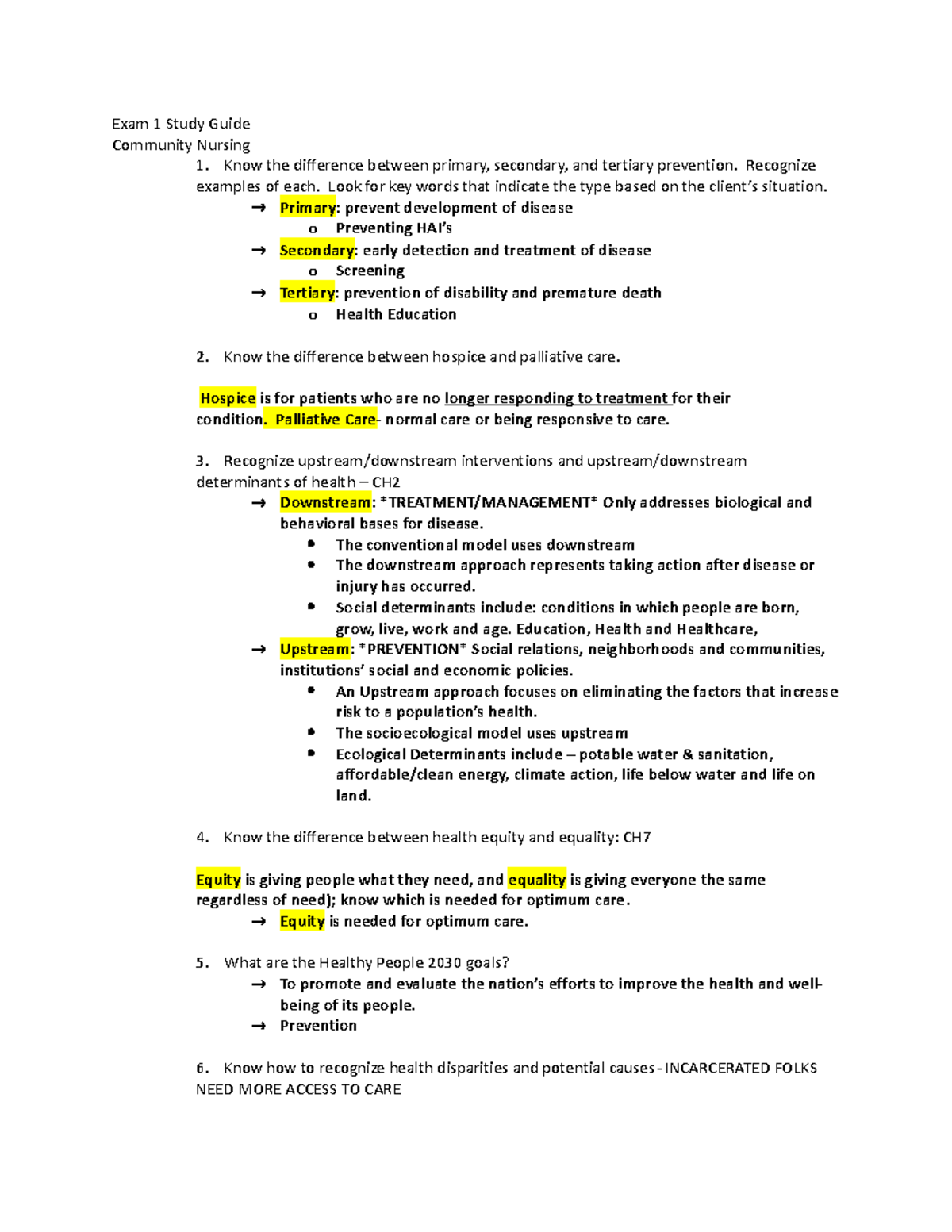 Exam 1 Study Guide: Community Nursing - Studocu