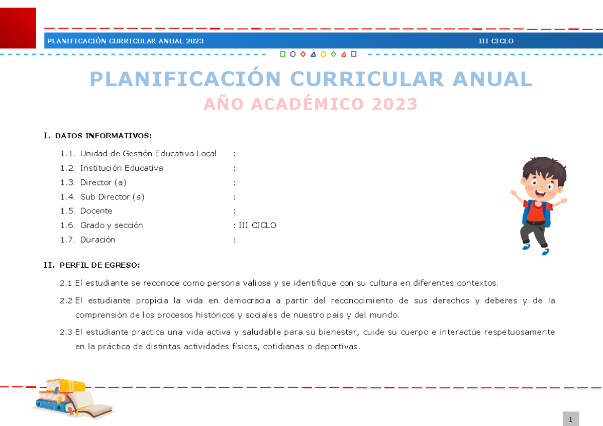 0.- Planificación Curricular Anual 2023 - PLANIFICACIÓN CURRICULAR ...