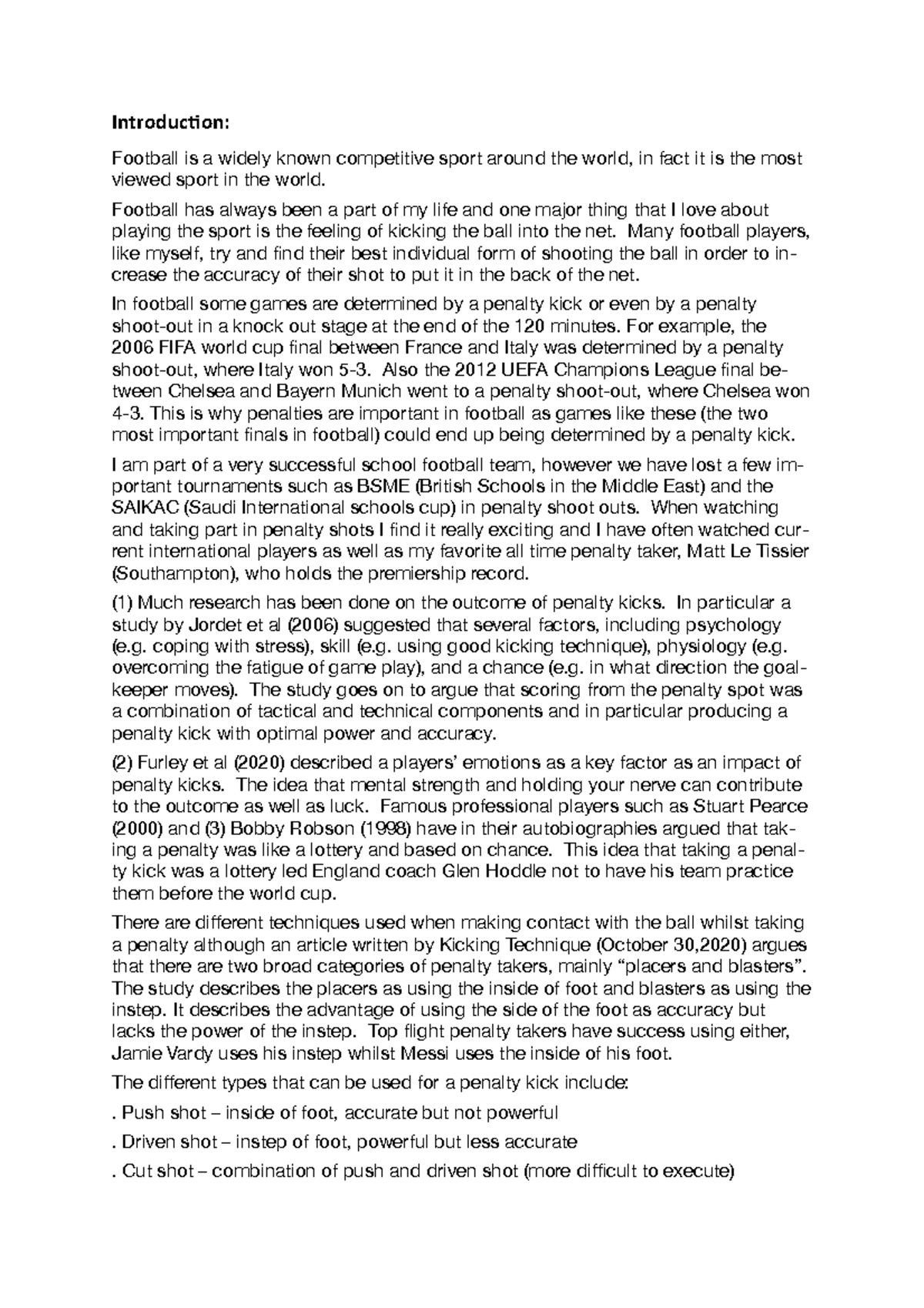 Karl Akkad Sports Science IA Introduc)on Football is a widely known competitive sport around