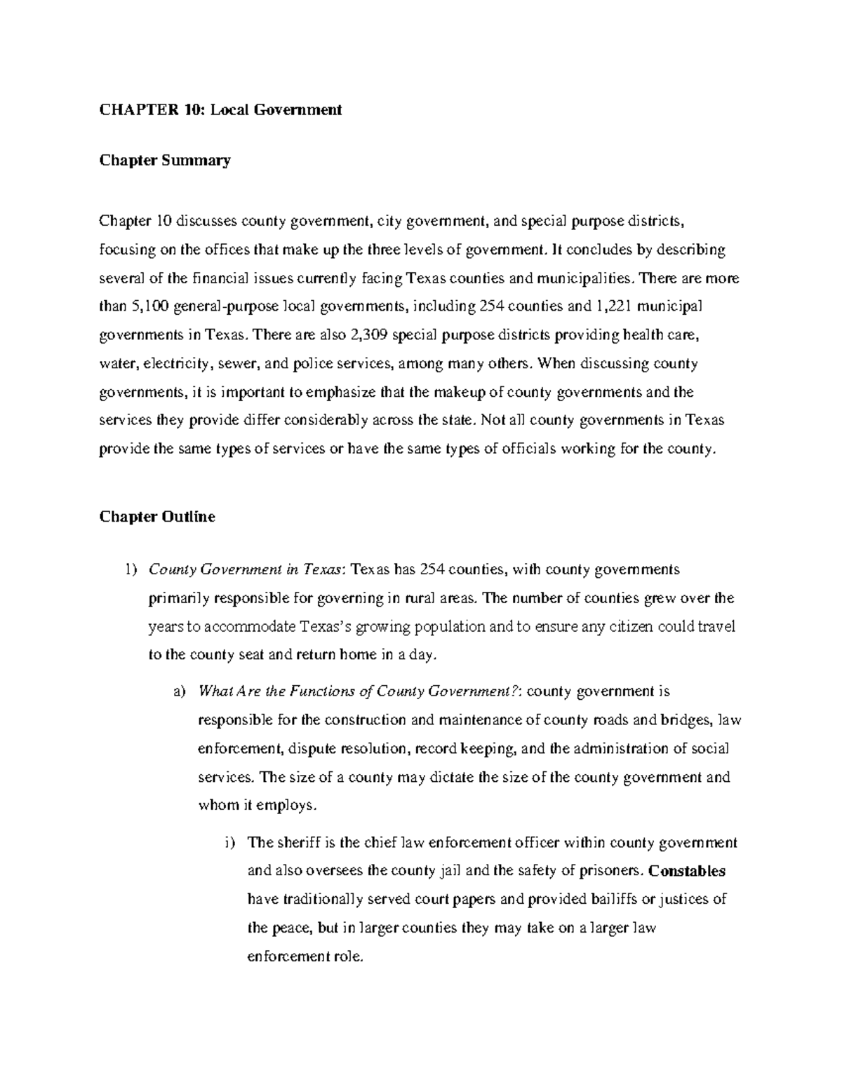 Govtex 5 Outline Summary CH10 - CHAPTER 10: Local Government Chapter ...