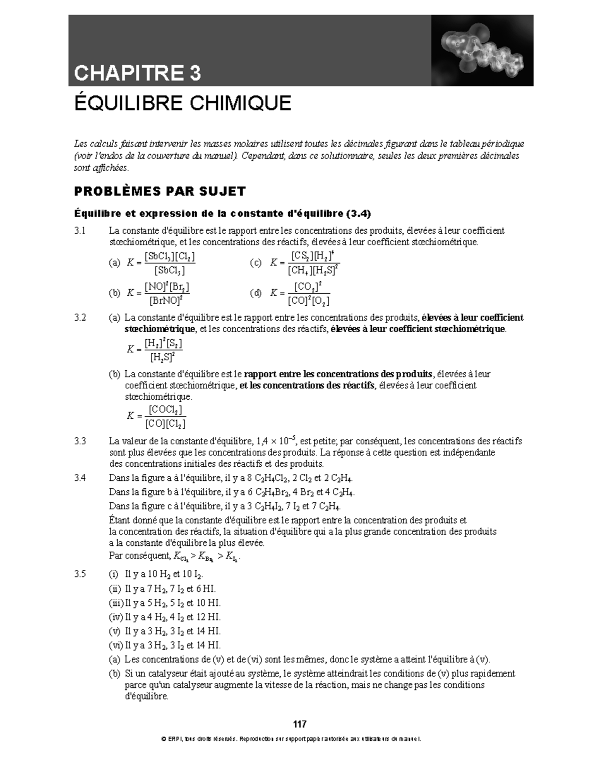 Chap 3 - Corriger - 117 CHAPITRE 3 ÉQUILIBRE CHIMIQUE Les calculs ...