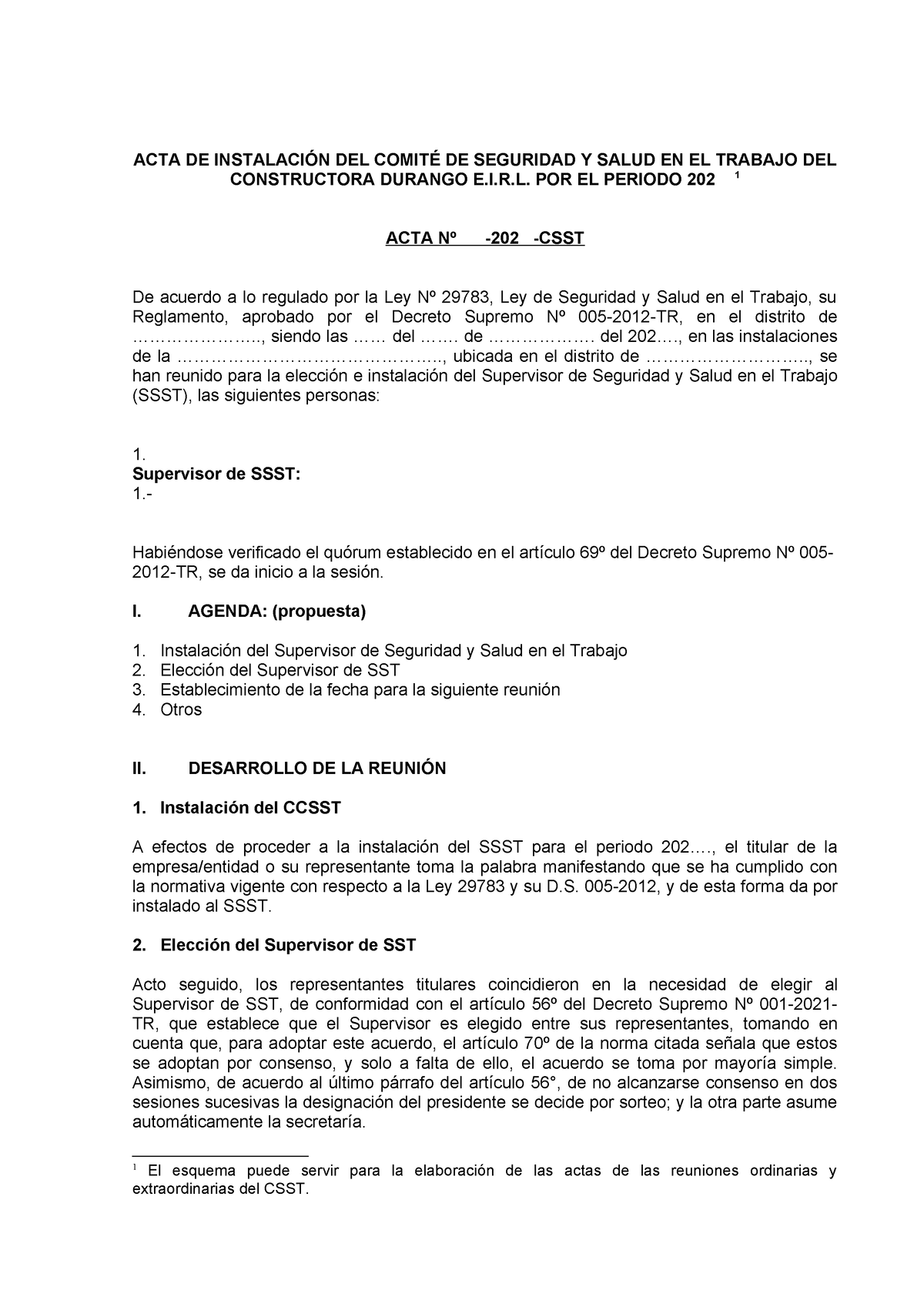 Acta De Instalación Del Comité De Sst Acta De InstalaciÓn Del ComitÉ