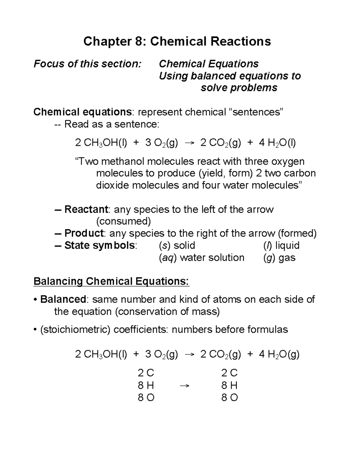 Ch. 8 Lecture Notes - Chapter 8: Chemical Reactions Focus Of This ...