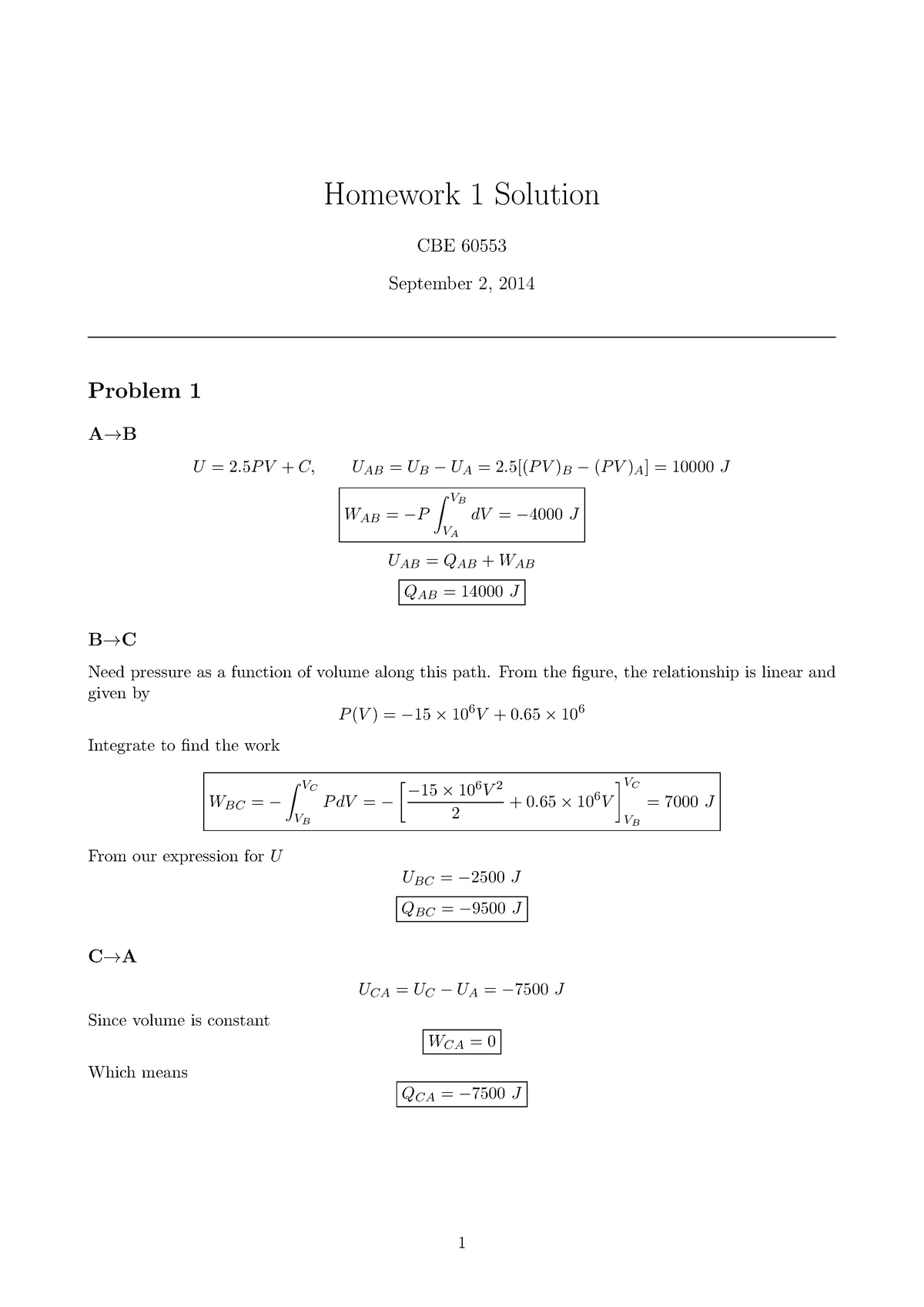 thermodynamics homework solution