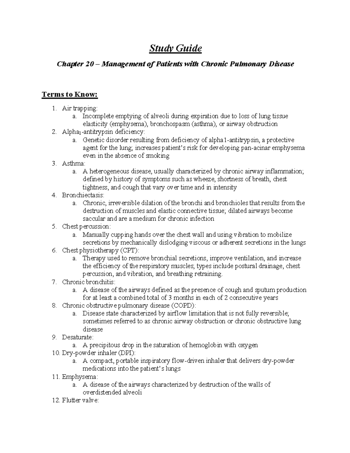 Adult II Chapter 20 Study Guide - NURS 346 - Studocu