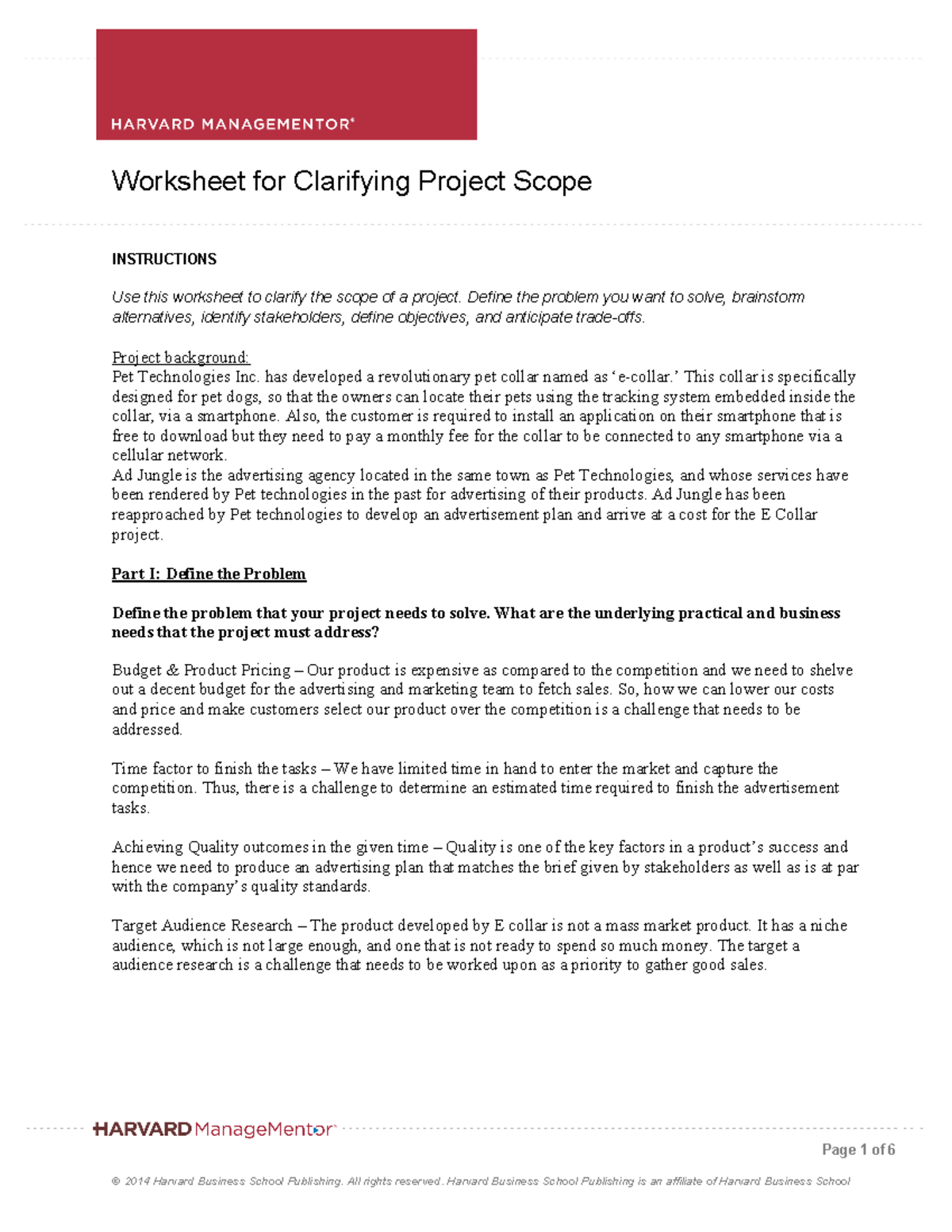 Worksheet for clarifying project scope - Group D - PJM 5900 - Page 1 of ...