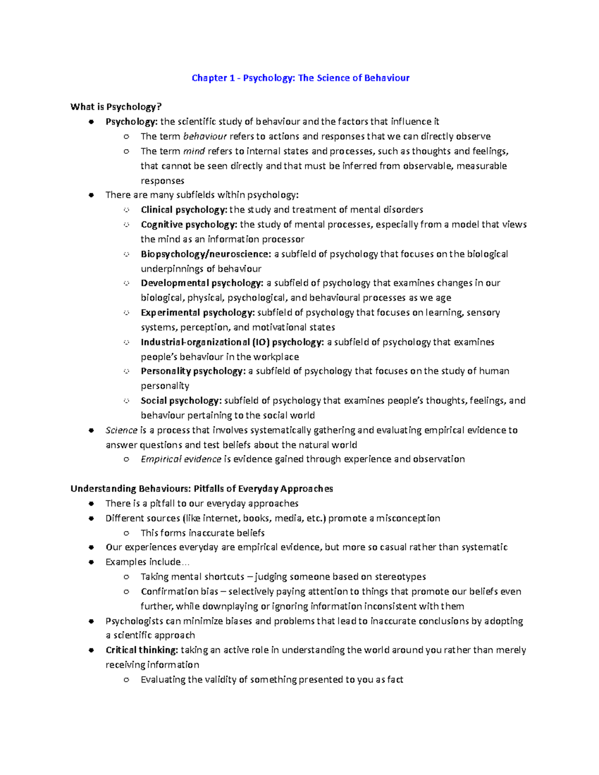 Chapter 1 - Psychology The Science of Behaviour - Chapter 1 ...