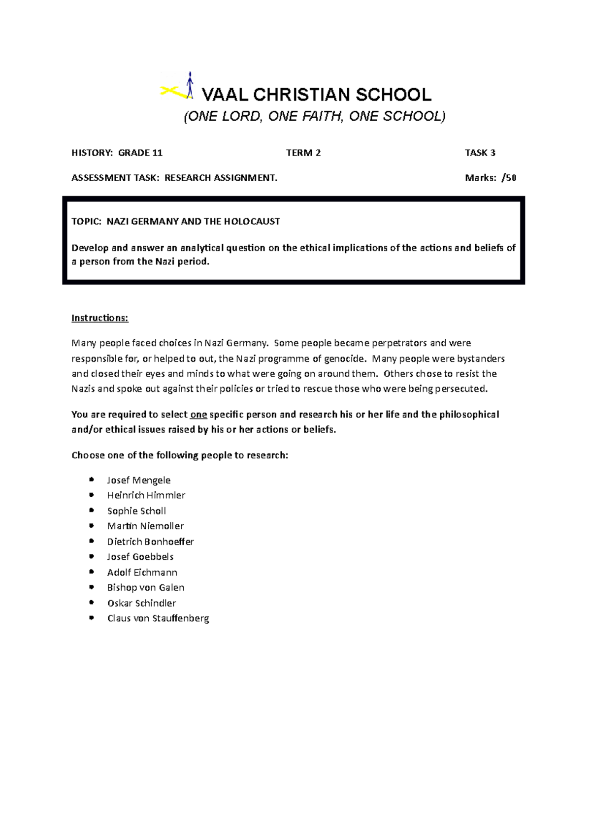 History 11 Term2 SBA Research - VAAL CHRISTIAN SCHOOL (ONE LORD, ONE ...