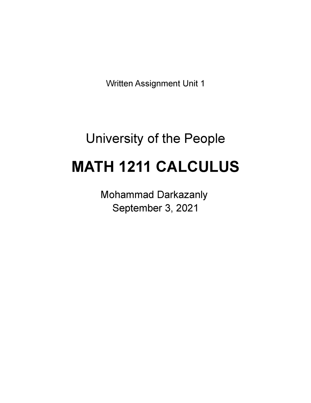 Solved MA 113 CALCULUS I, FALL 2020 WRITTEN ASSIGNMINT #9