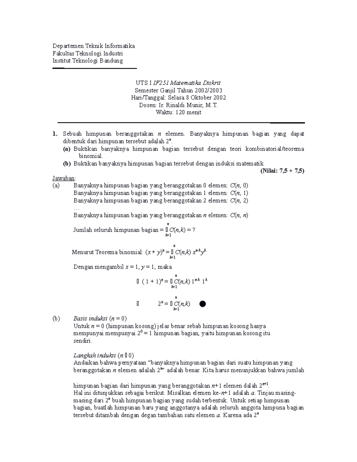 Soal Jawab UTS 1 - Semester Ganjil Departemen Teknik Informatika ...