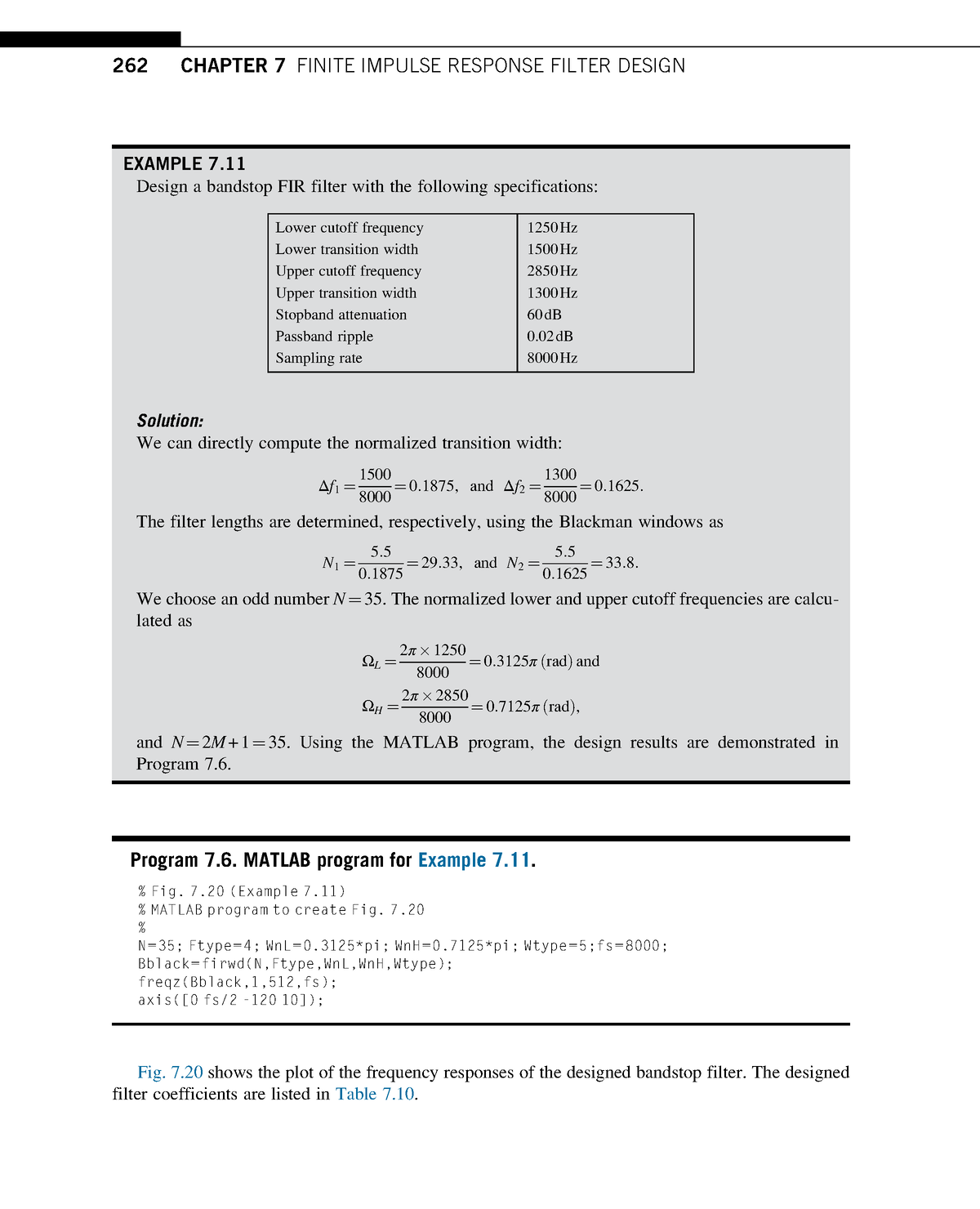 Finite Impulse Response - EXAMPLE 7. Design A Bandstop FIR Filter With ...