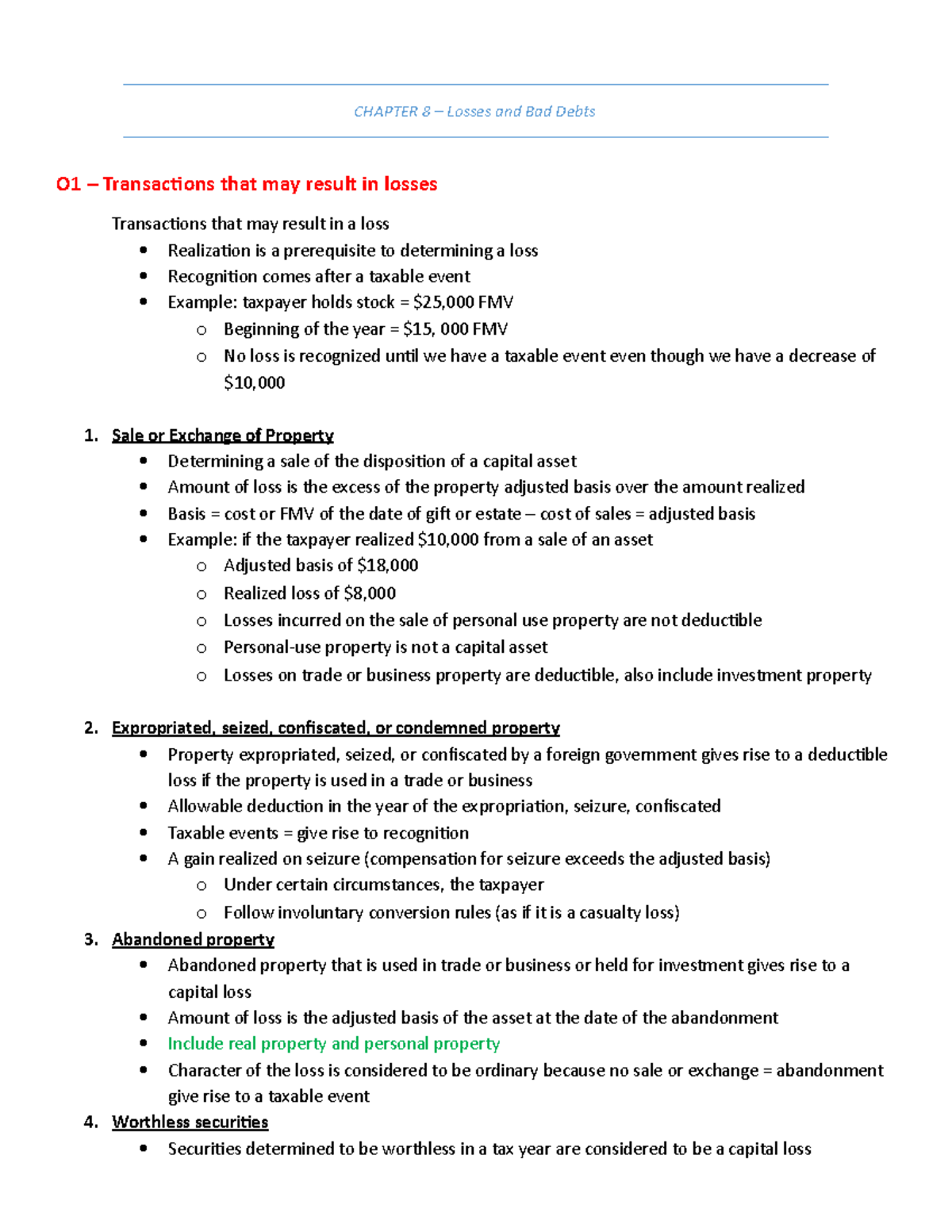 Chapter 8 - lecture notes ch 8 - CHAPTER 8 Losses and Bad Debts O1 ...