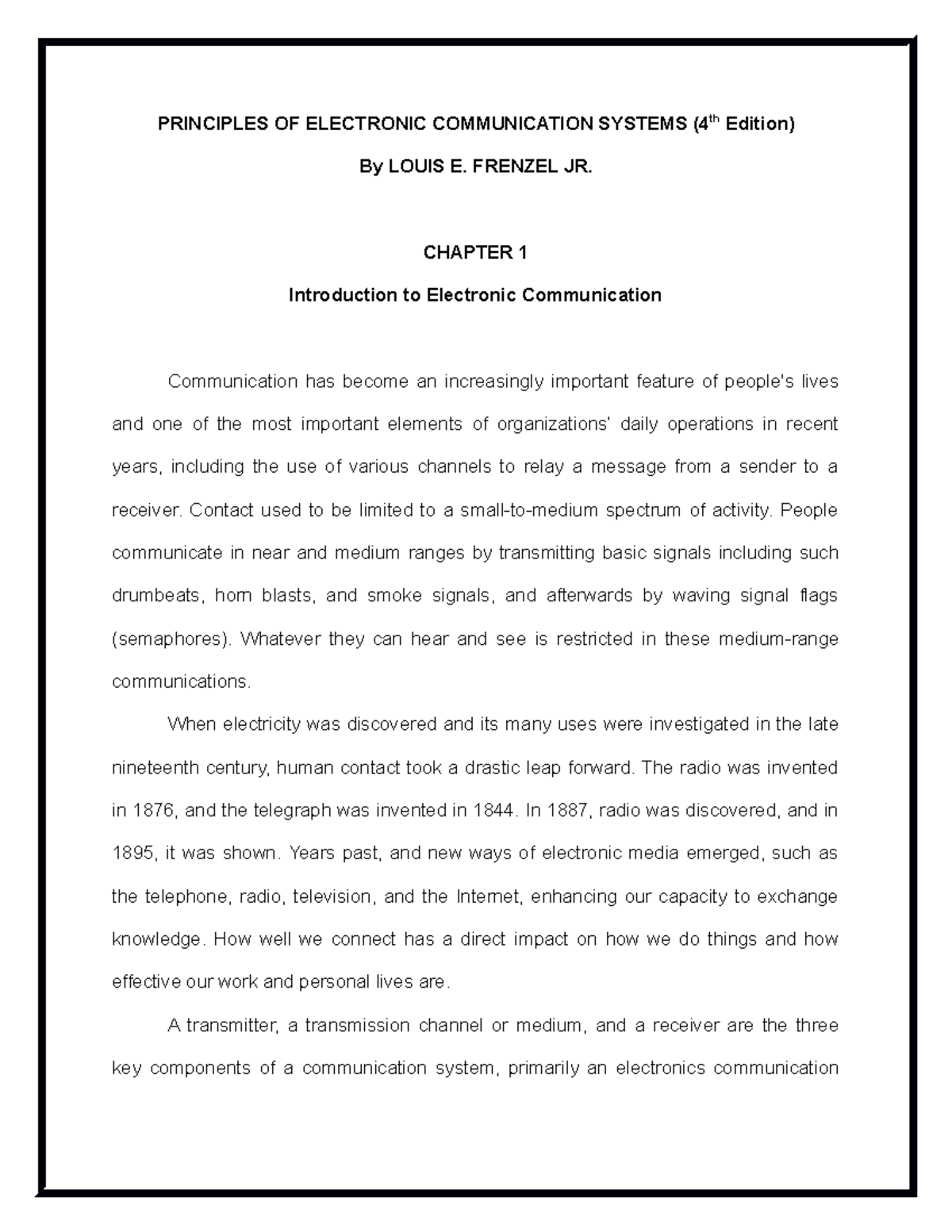 Chapter 1 Introduction to Electronic Communication PRINCIPLES OF