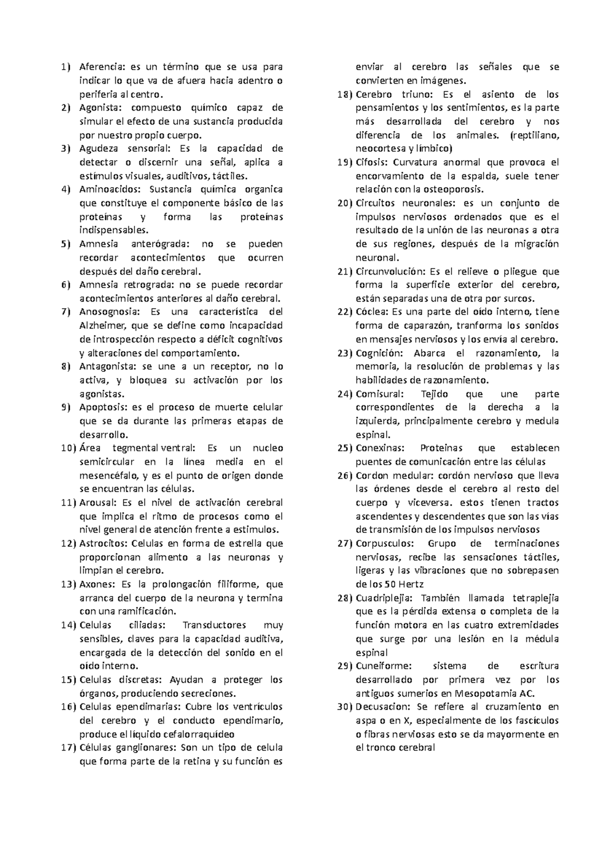 Glosario Aferencia es un término que se usa para indicar lo que va