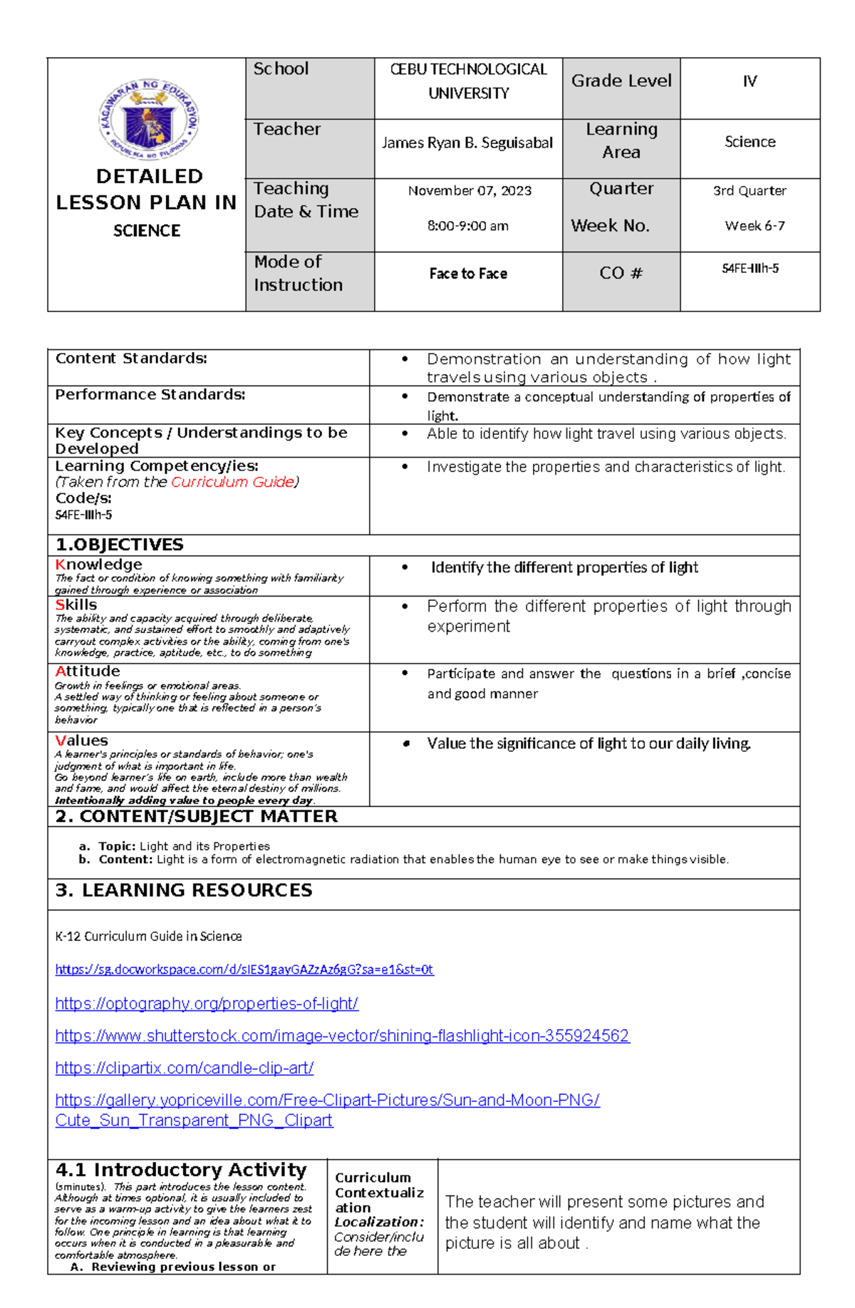 Lesson-science - DETAILED LESSON PLAN IN SCIENCE School CEBU ...