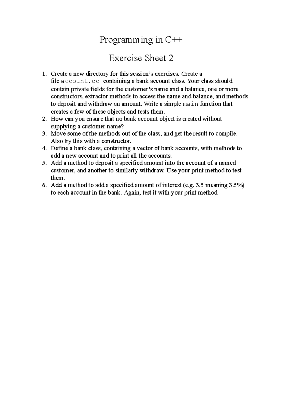 2016-2017 Lab Exercise Sheet 2 - Programming in C++ Exercise Sheet 2 1 ...