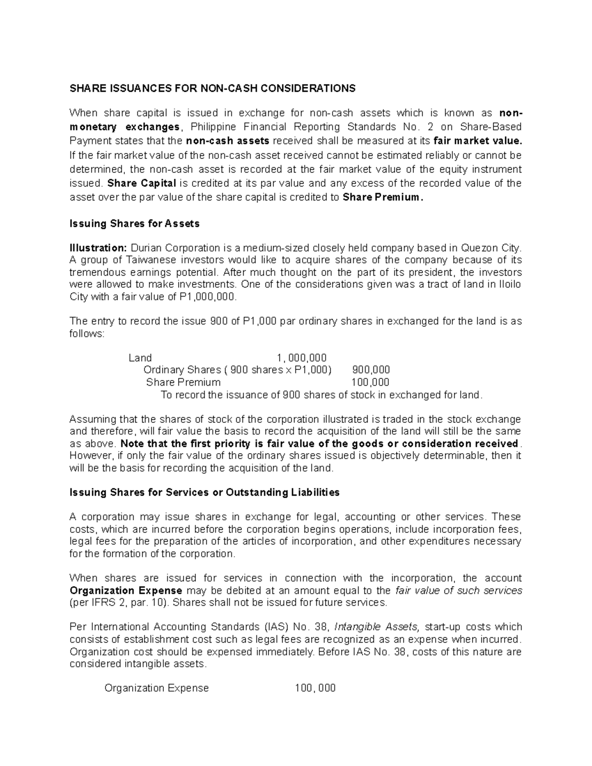 Share Issuances FOR NON SHARE ISSUANCES FOR NONCASH CONSIDERATIONS