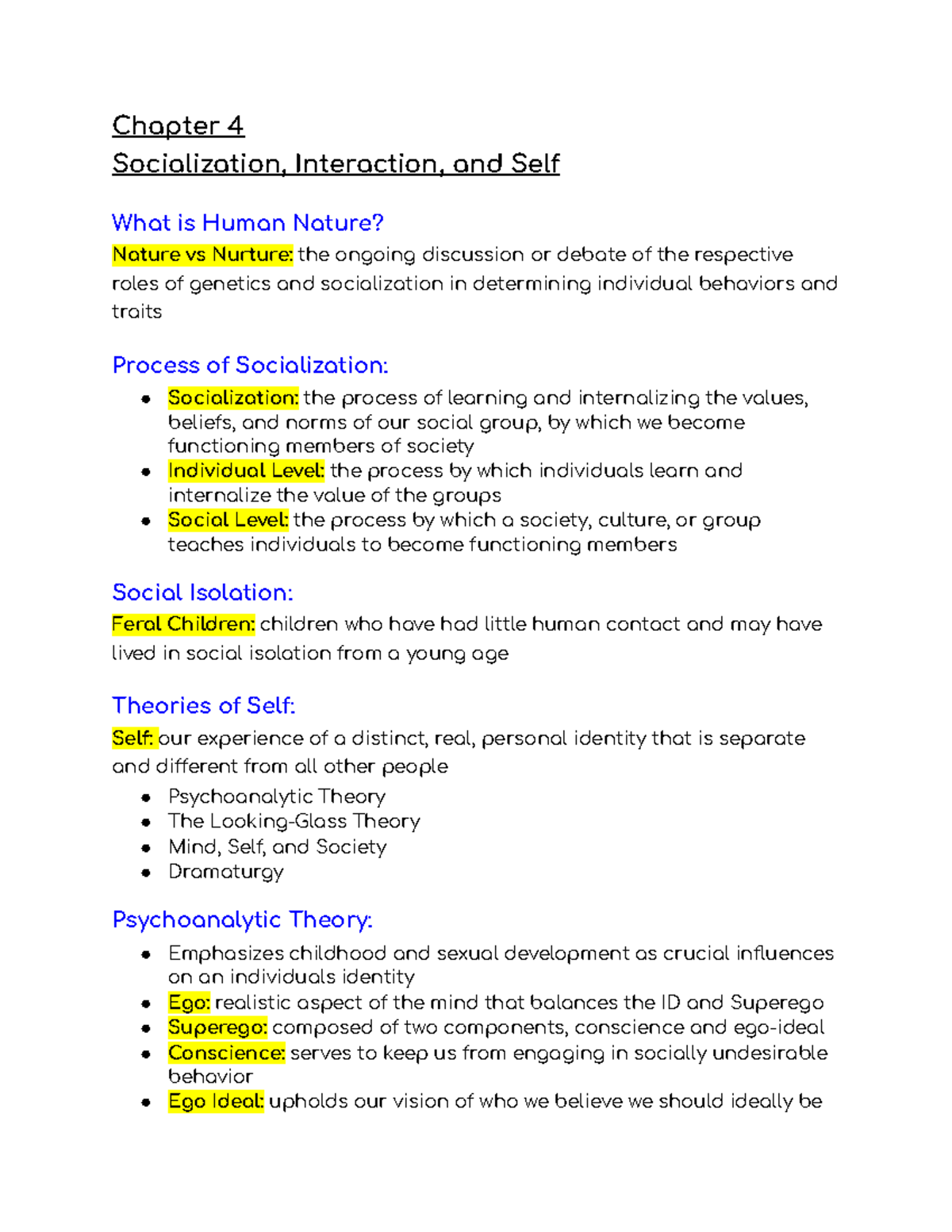 Sociology Chapter 4 - Professor Goode - Chapter 4 Socialization ...