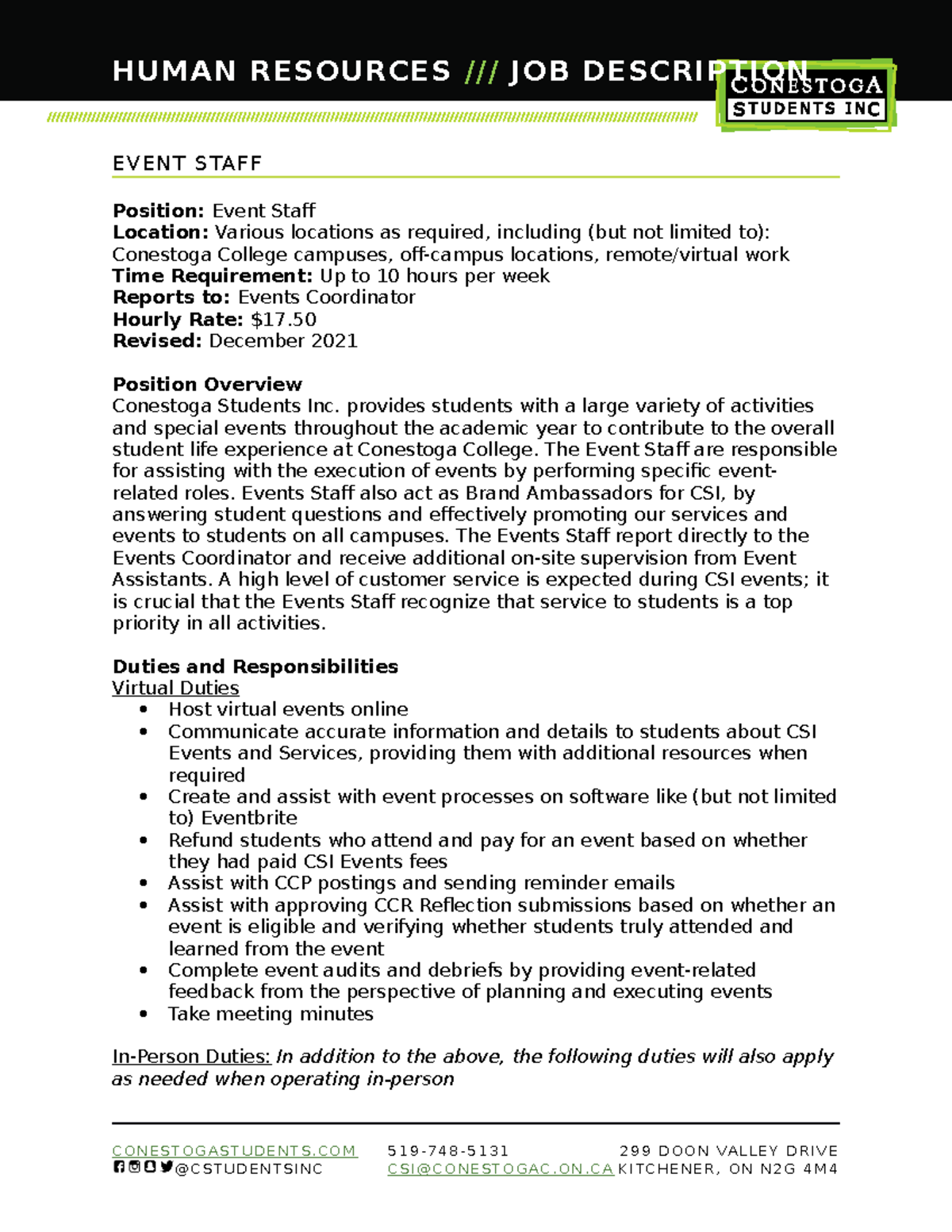 Event Staff Job Description 2021 EVENT STAFF Position Event Staf