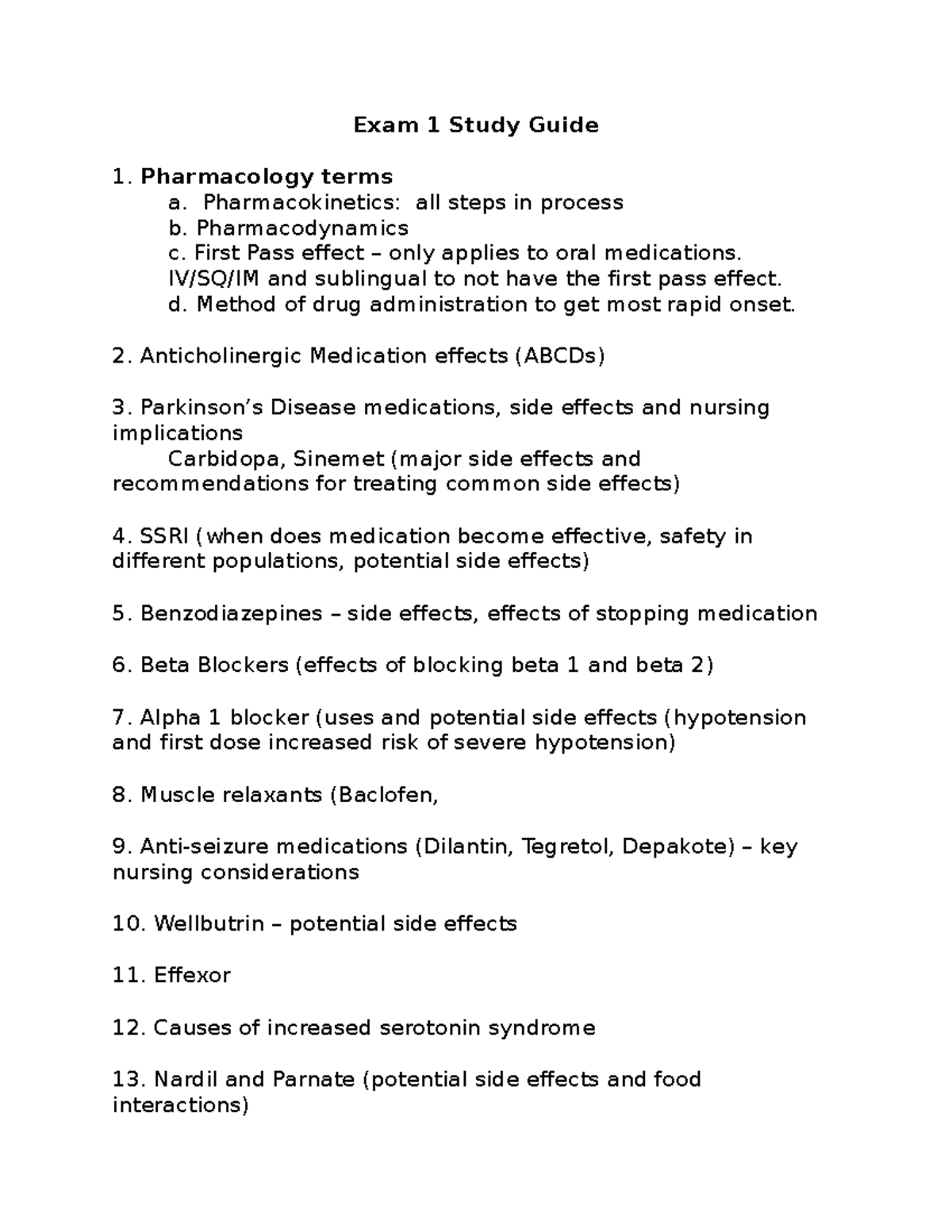 Advanced Pharmacology Exam 1 Study Guide - Exam 1 Study Guide ...