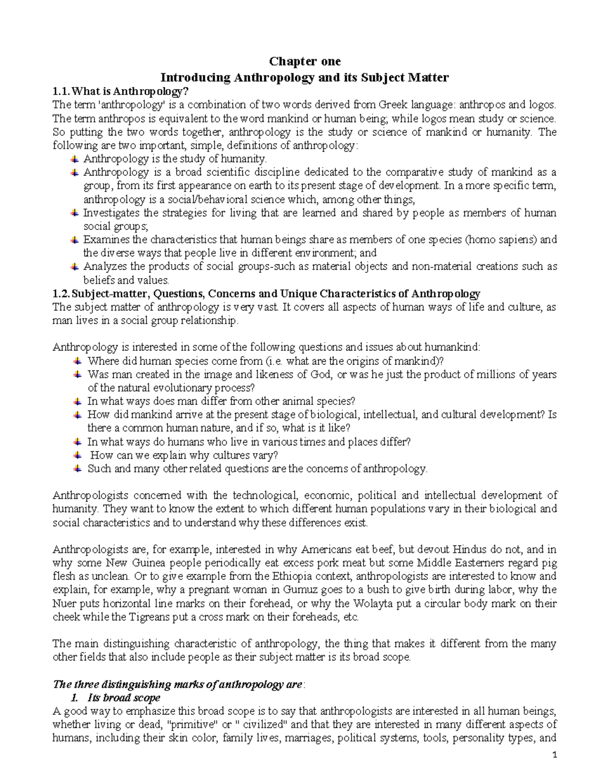 Anthropology all chapters edited 2022 - Chapter one Introducing ...