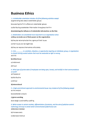Ethics Multiple Choice Questions - MCQ On Business ETHICS Q. What Is ...