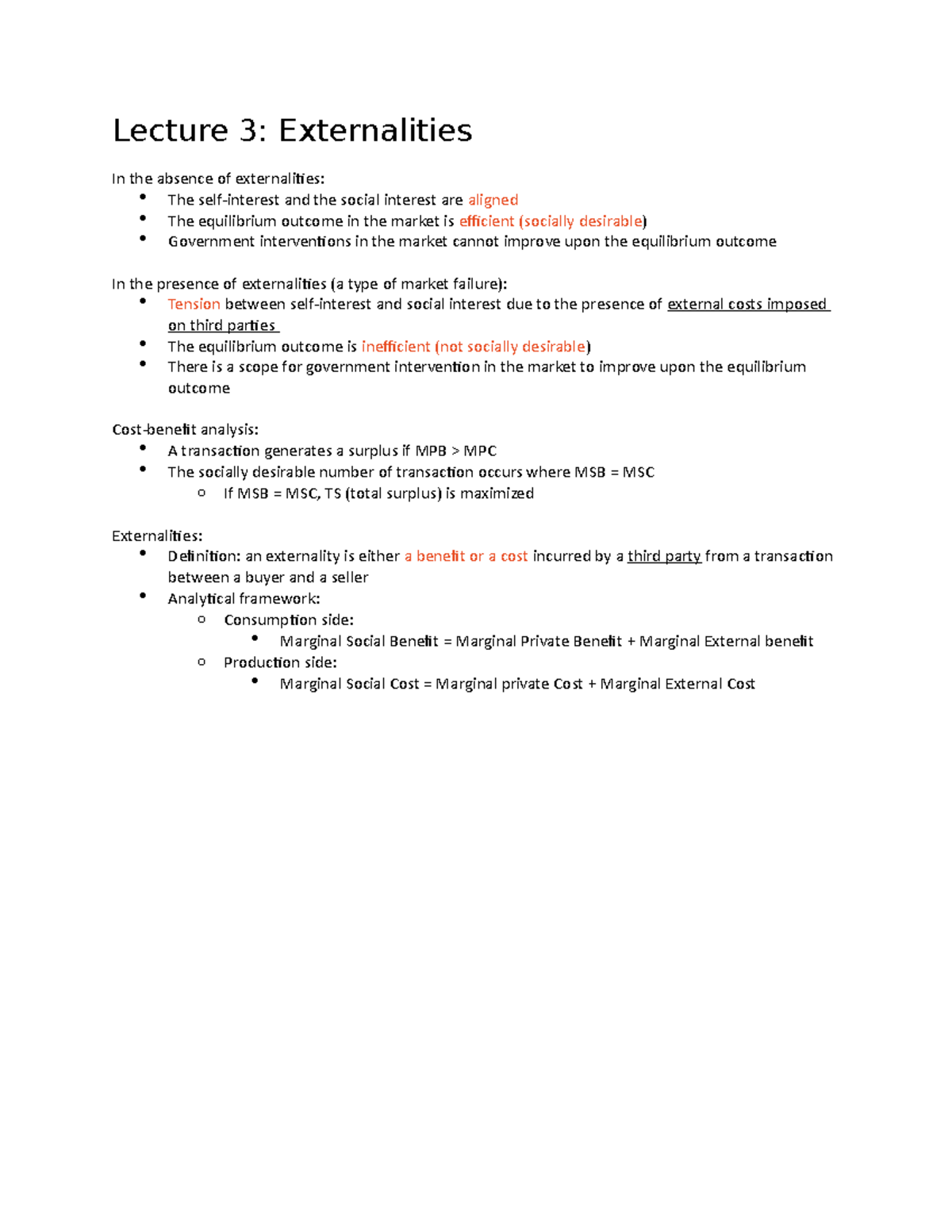 Econ 225 Lecture 3 Notes - Lecture 3: Externalities In the absence of ...