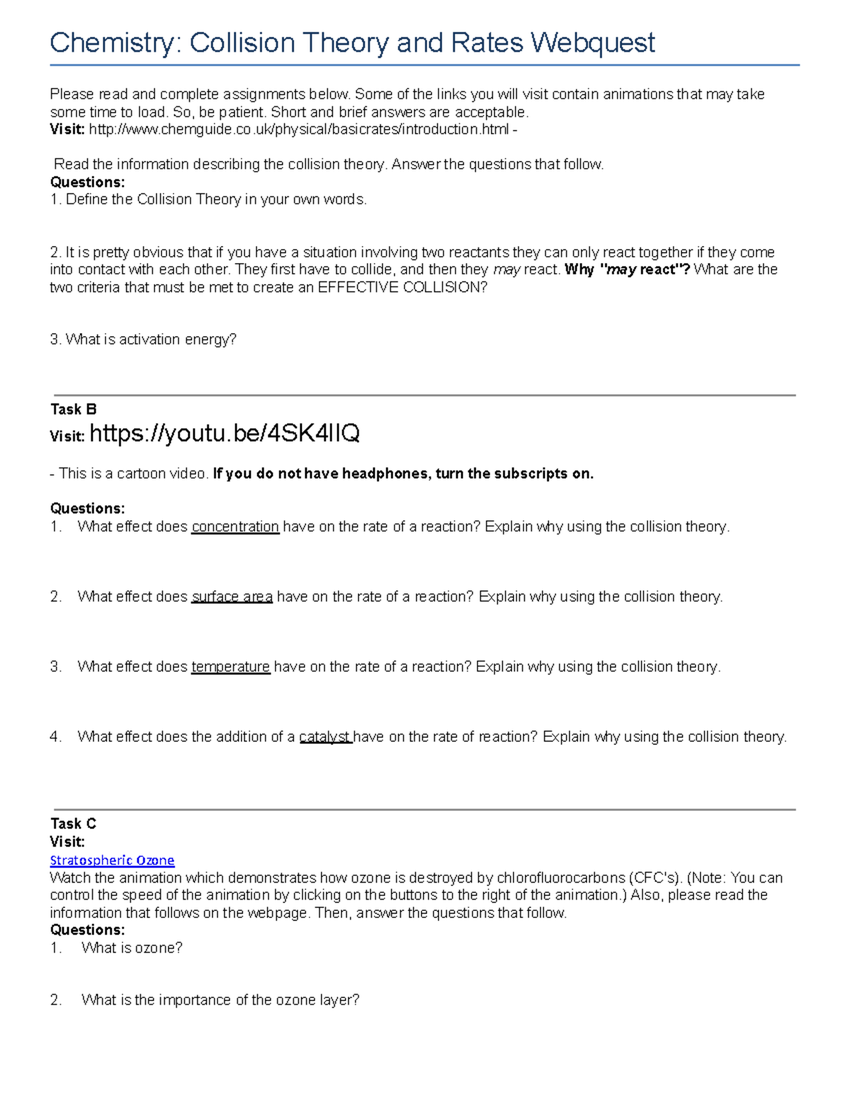 Copy of Collision Theory Rates and Equilibrium Webquest - Chemistry ...